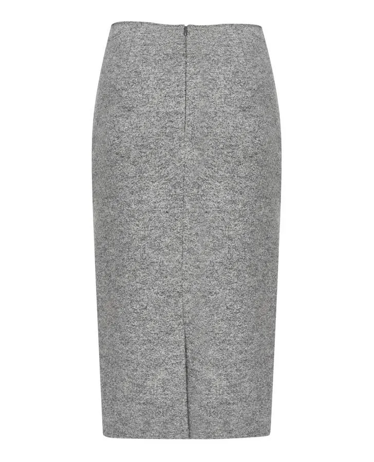 Grey Midi Boiled Wool Pencil Skirt