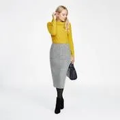 Grey Midi Boiled Wool Pencil Skirt