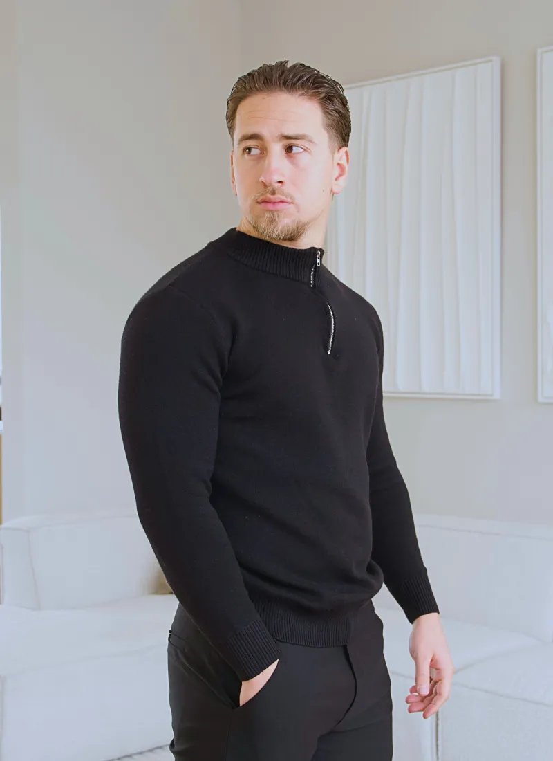 Half-Zip Knit Sweater - Black