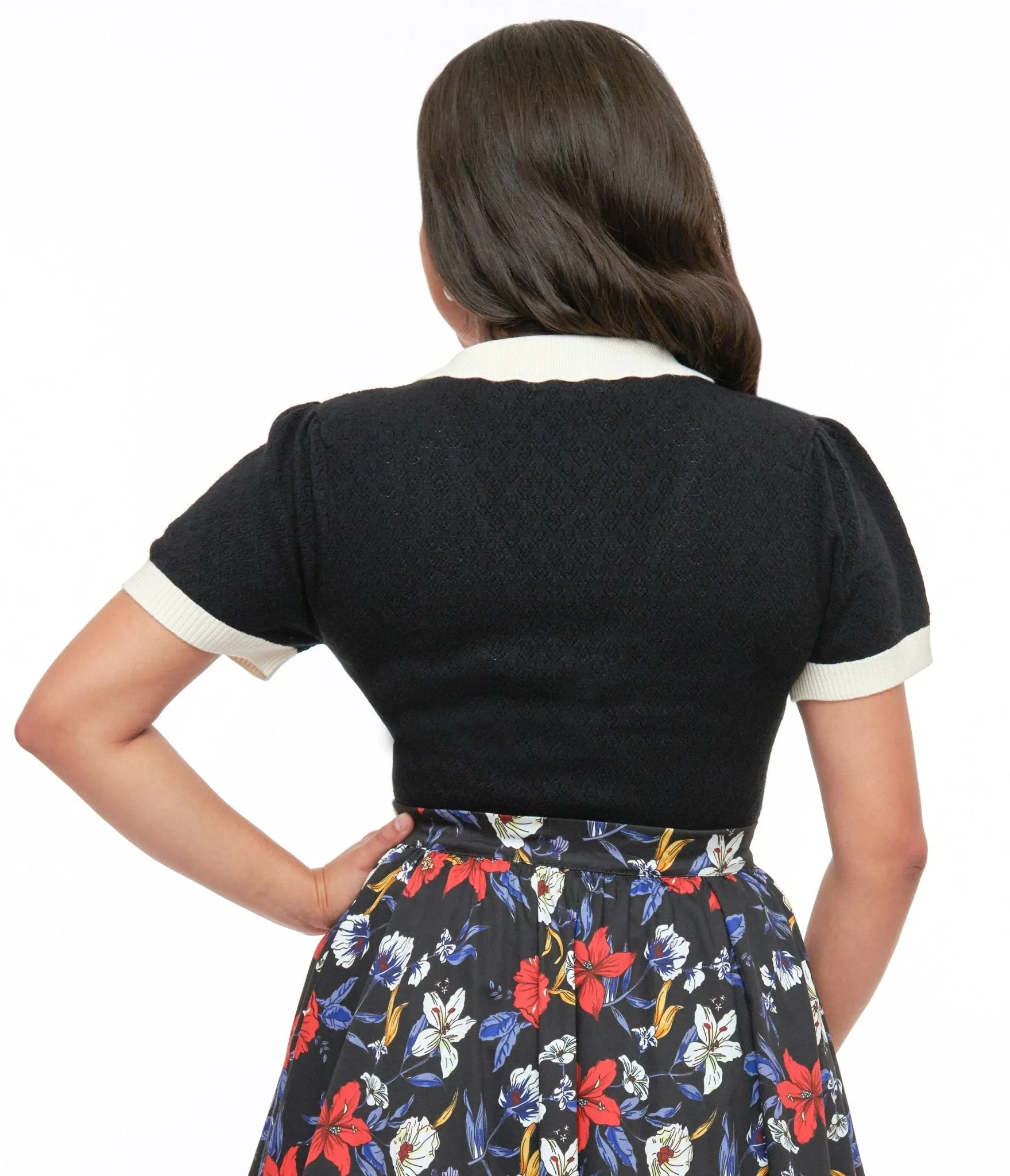 Hell Bunny 1950s Black Jacquard Joanie Top