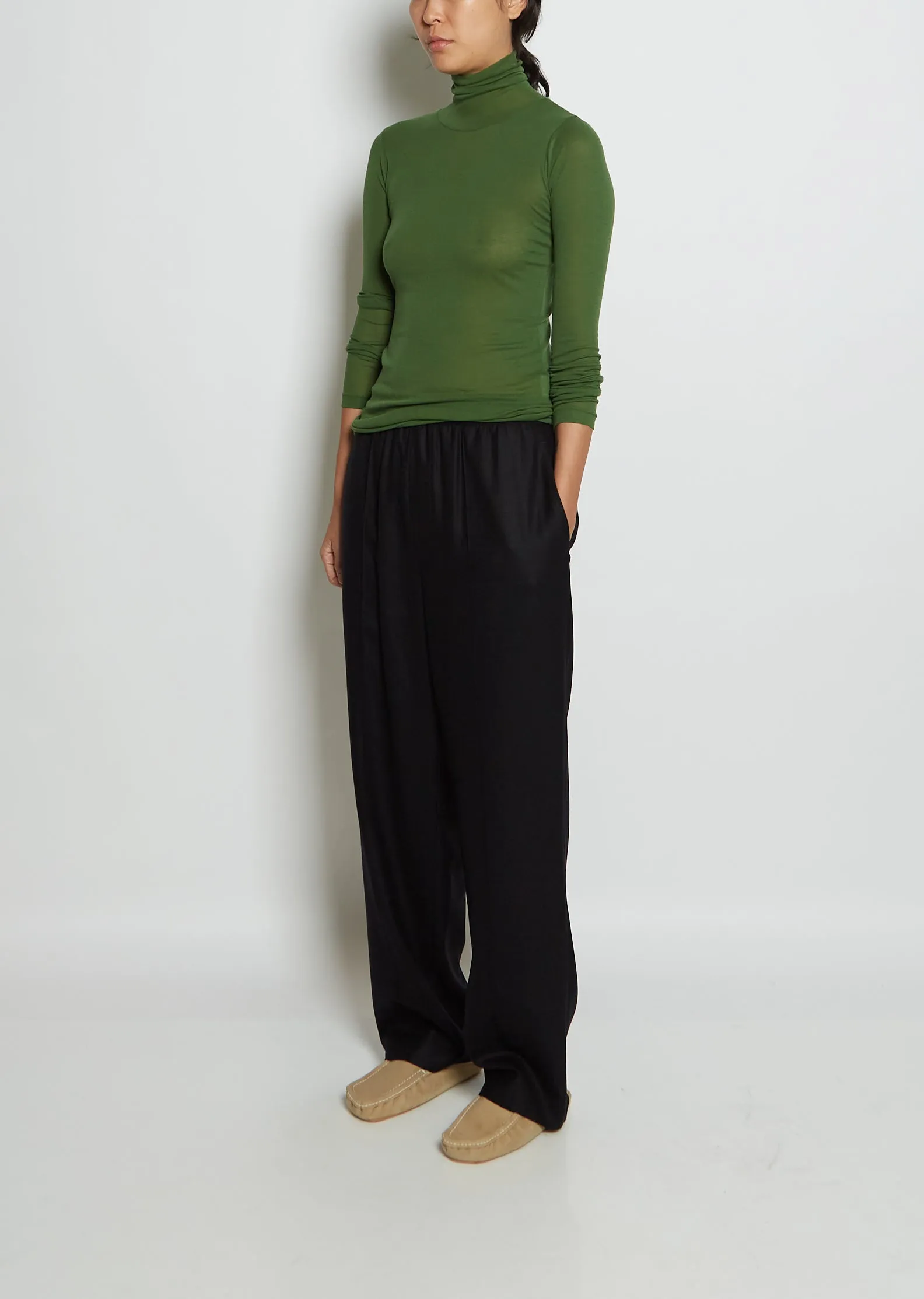 High Gauge Sheer Cotton Rib Turtleneck — Green