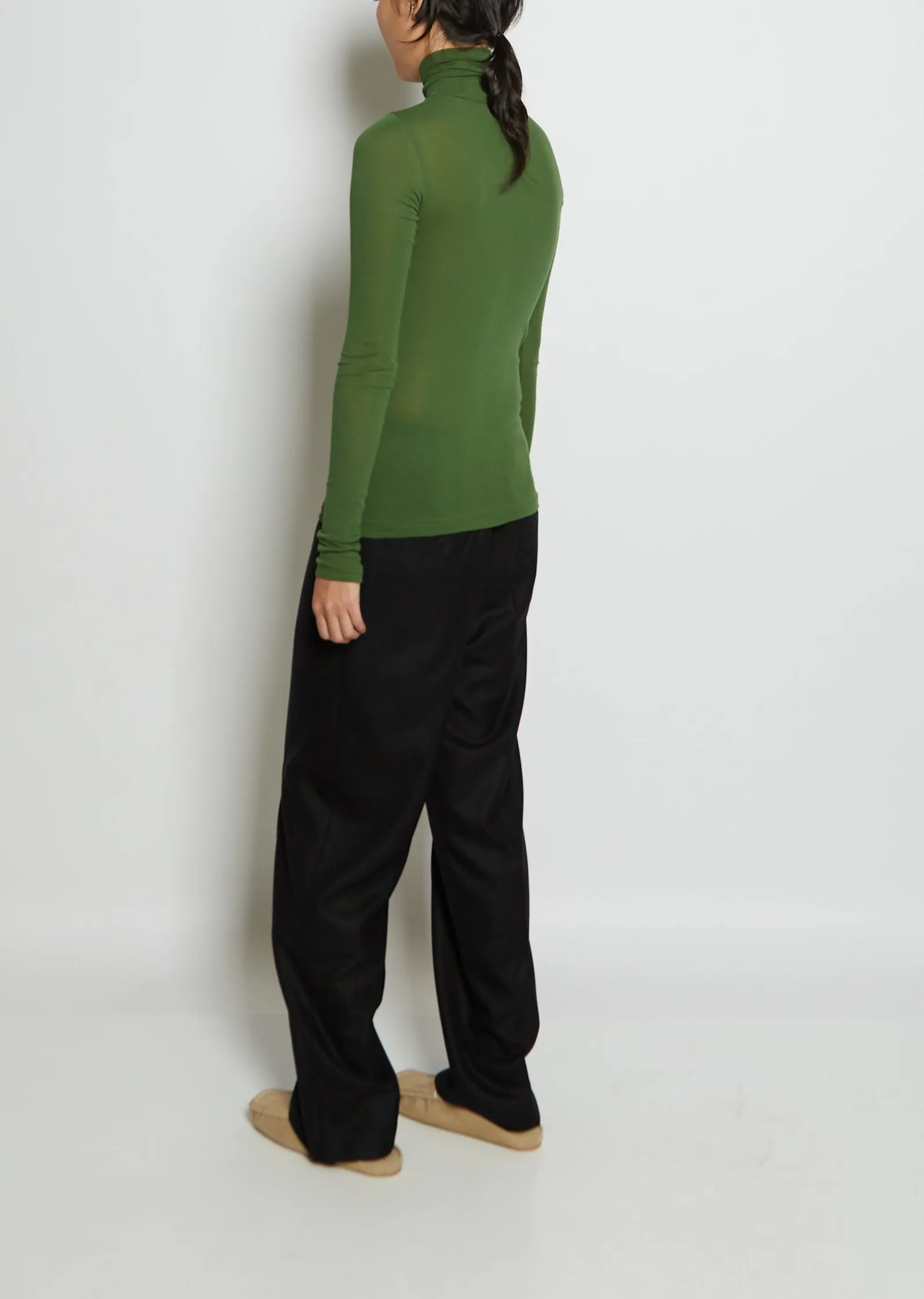 High Gauge Sheer Cotton Rib Turtleneck — Green