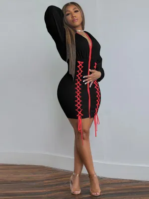 Hoodie Zipper Bodycon Drawstring Mini Dresses