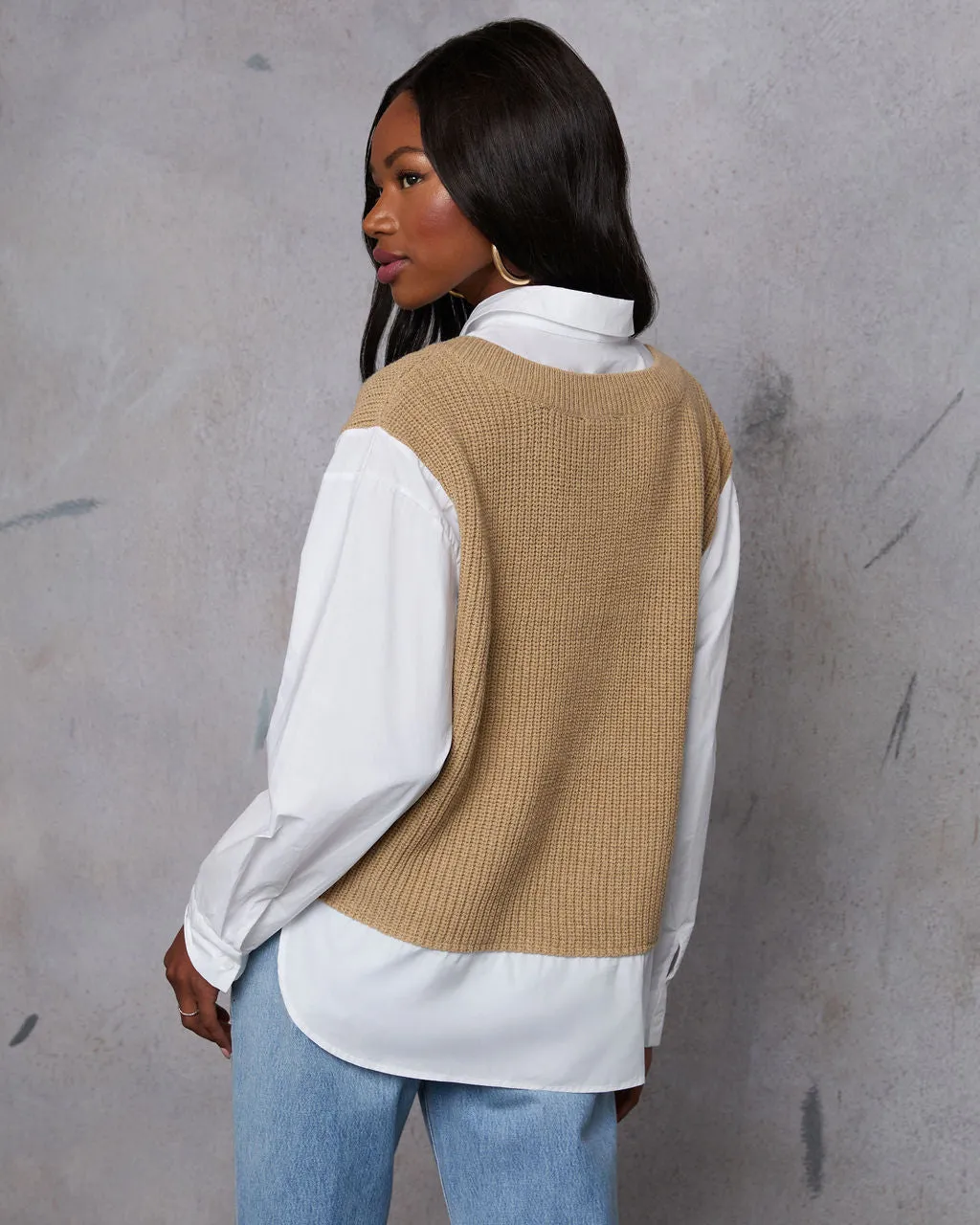 Iced Chai Long Sleeve Sweater Vest Top