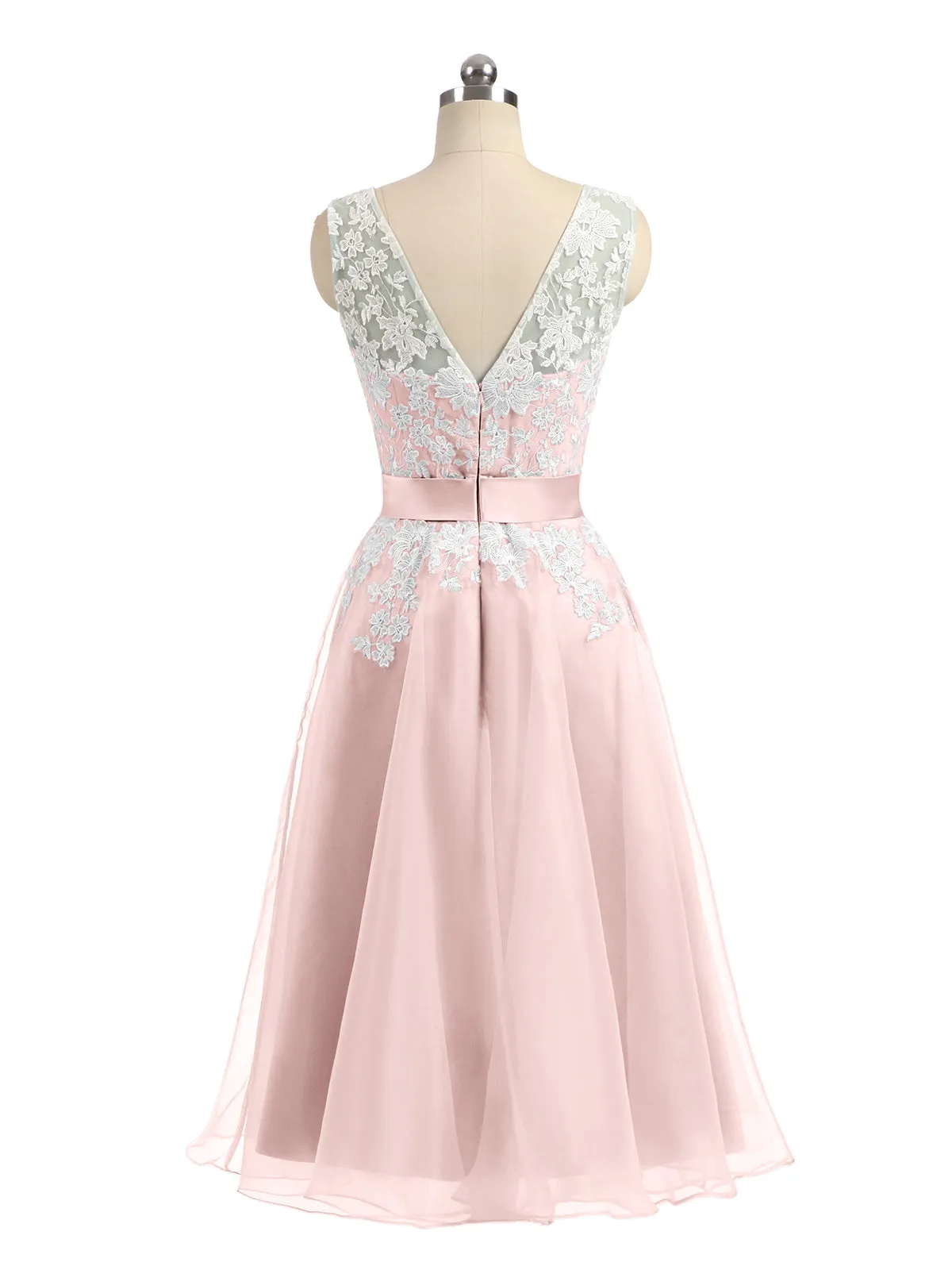 Illusion Neck Organza with Ivory Lace Appliqued Dusty Rose Plus Size