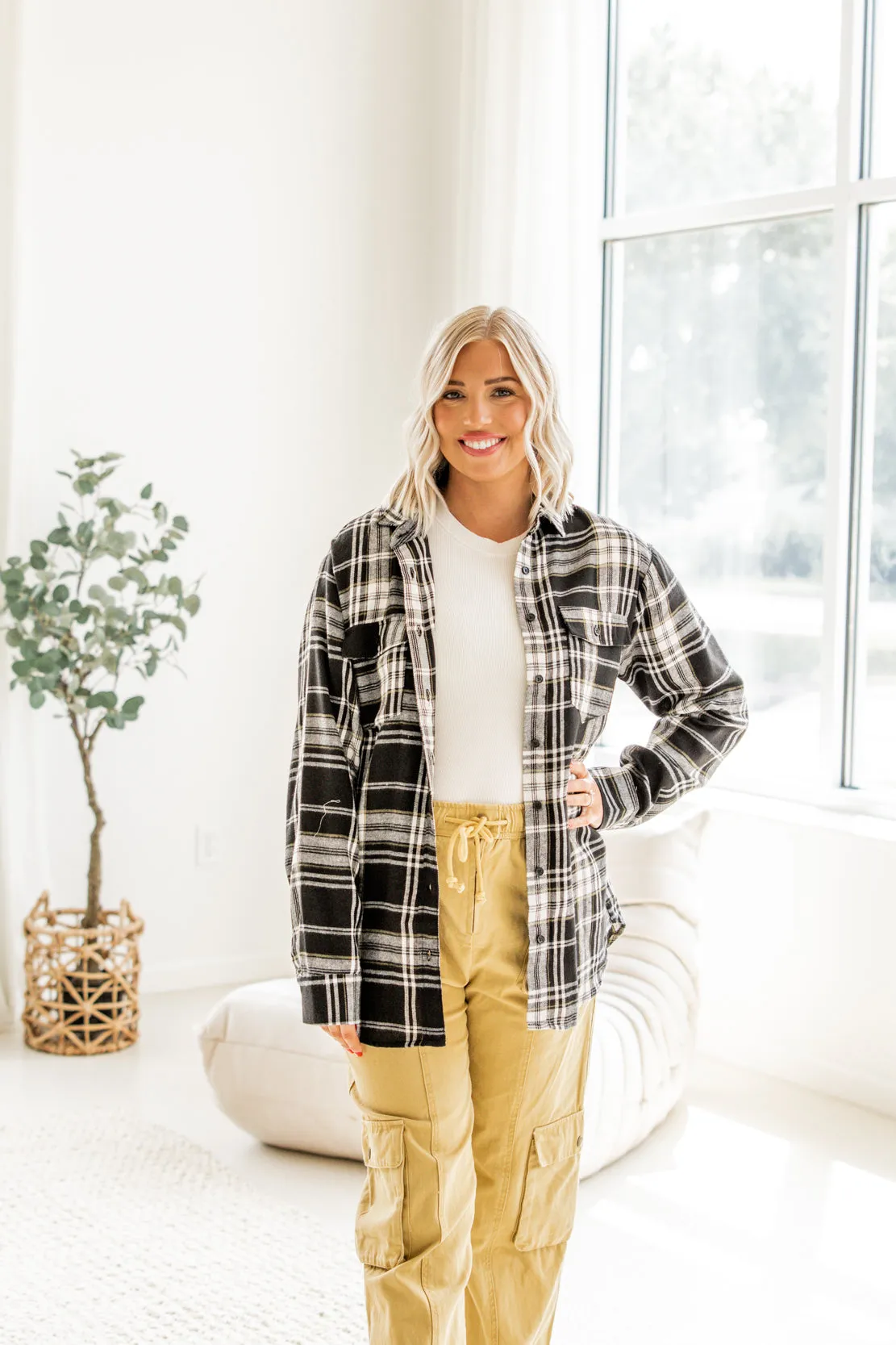 Jayda Plaid Button Down Shirt | Black