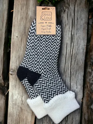 Jess & Lou Cozy Cuff Socks - Happy Herringbone Black