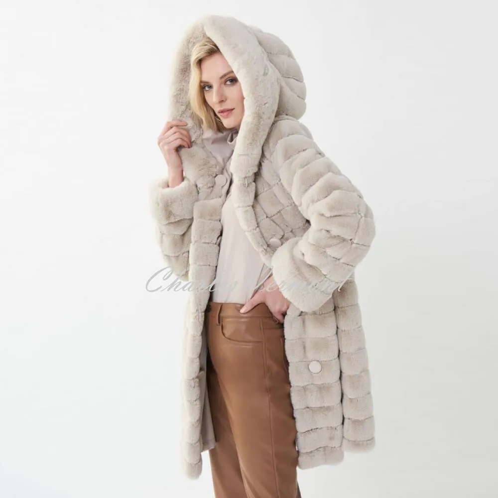 Joseph Ribkoff Reversible Hooded Coat - Style 214913 (Champagne)