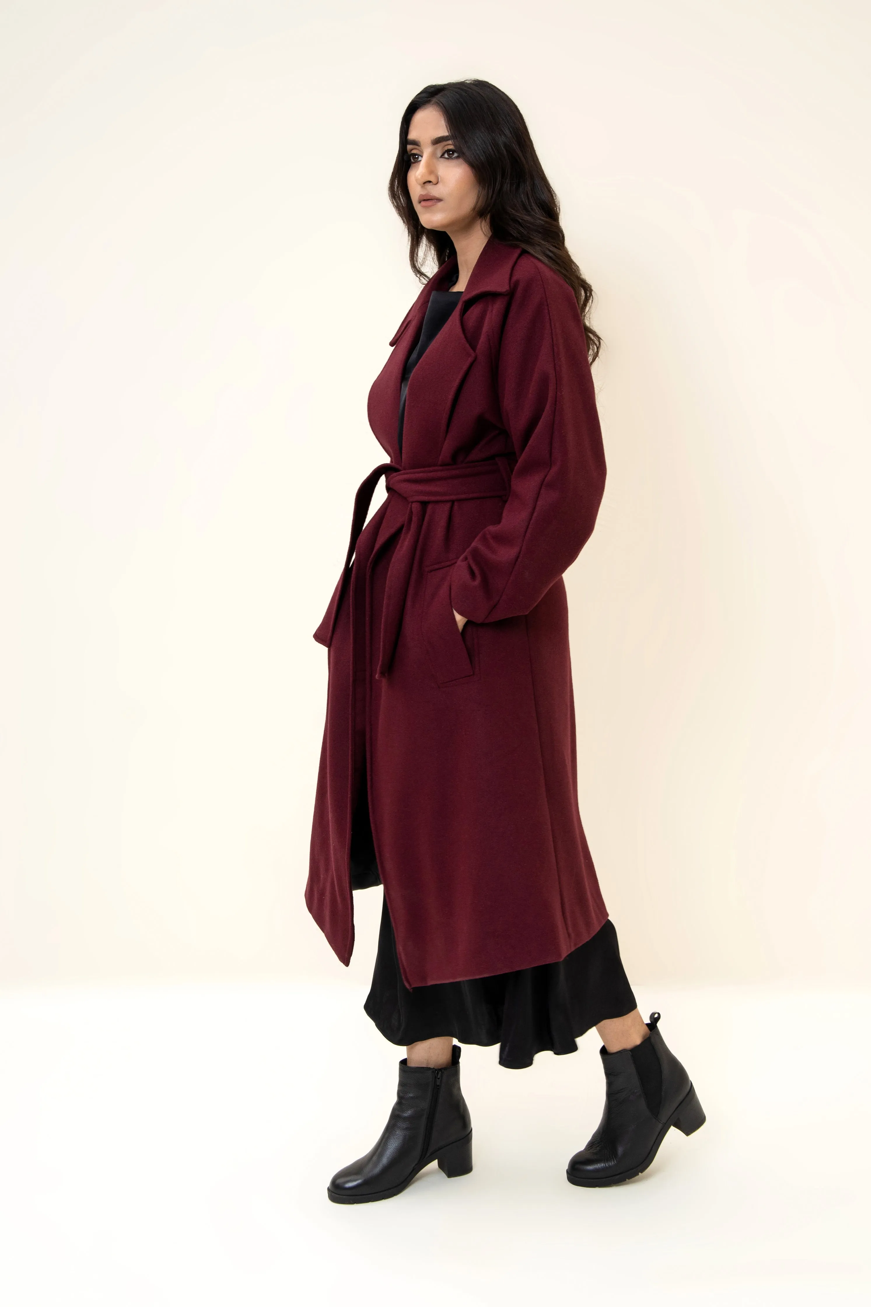 JUNO BELTED COAT (CHERRY)