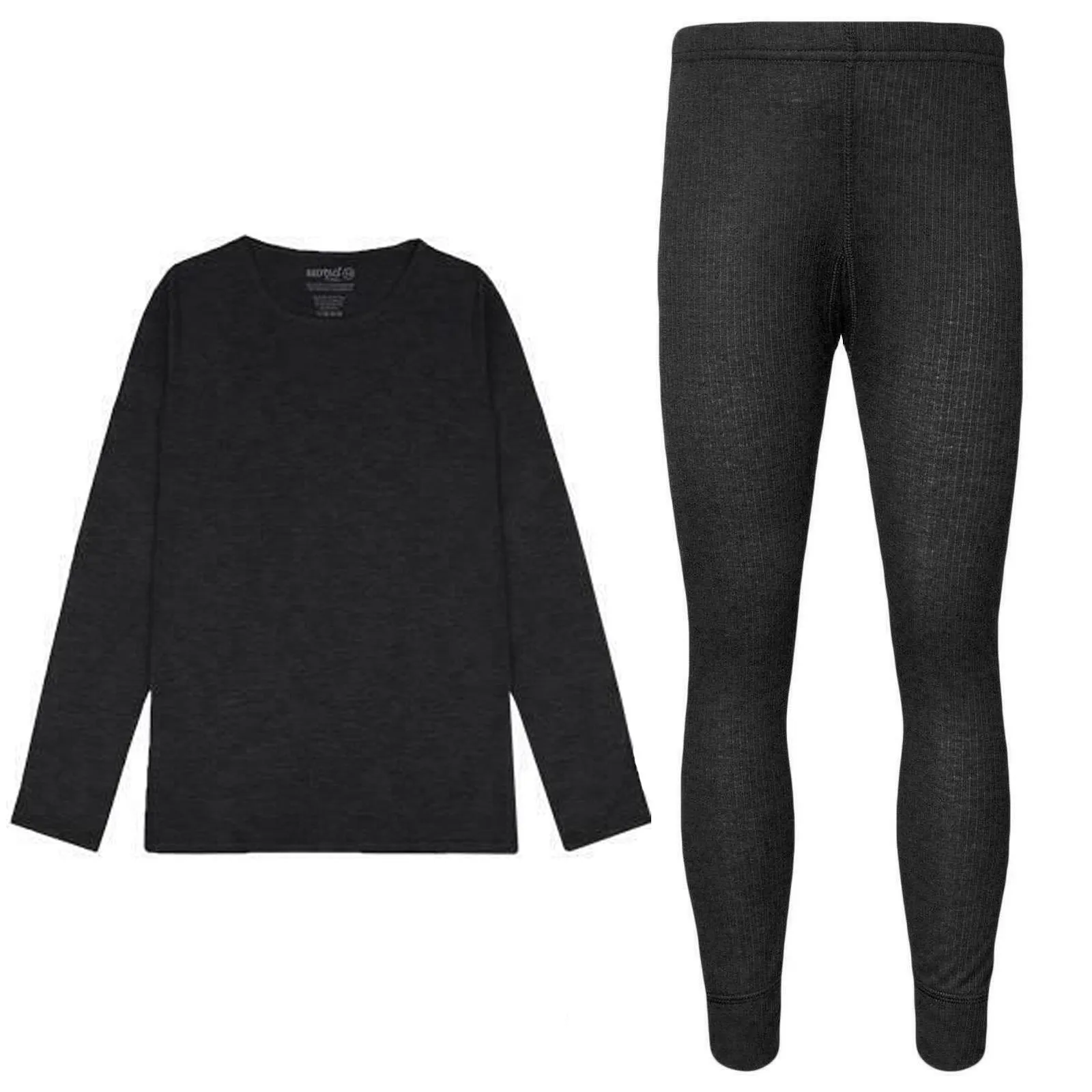 Kids Black Long Sleeve Thermal Underwear Set