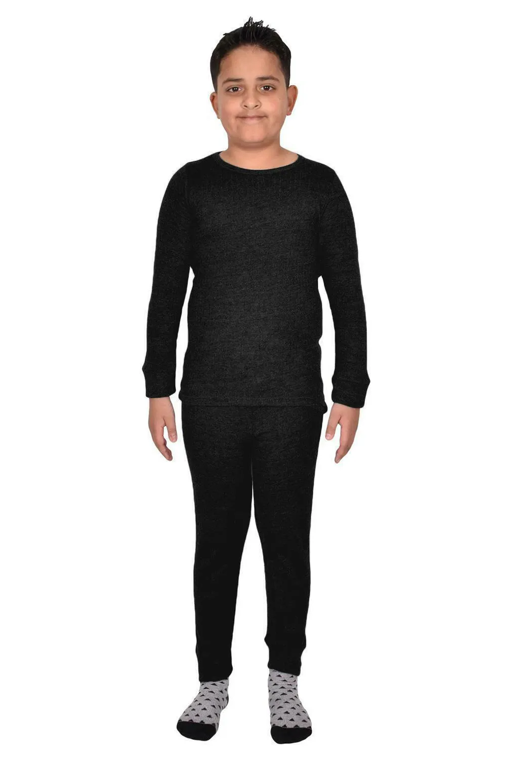 Kids Black Long Sleeve Thermal Underwear Set