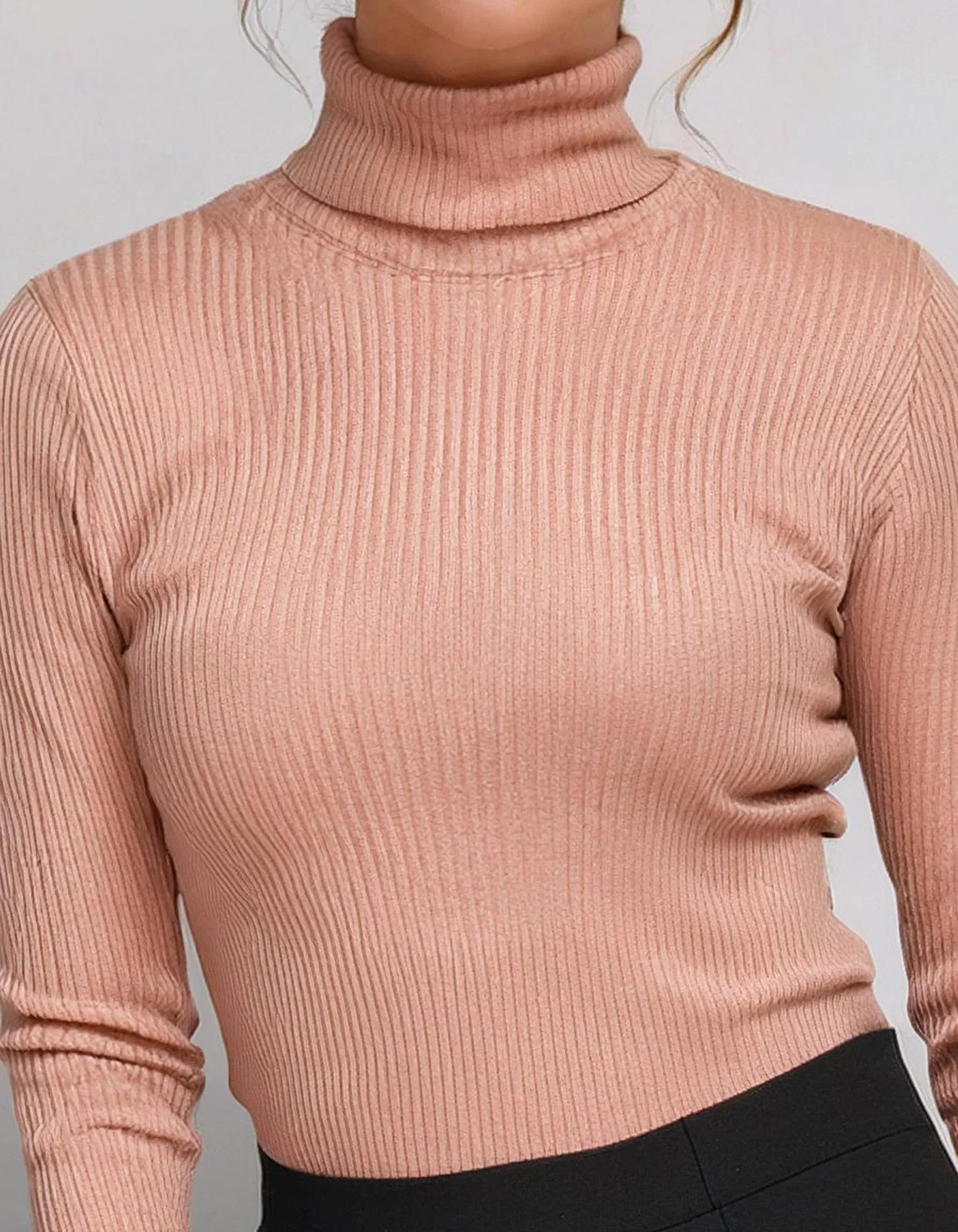 Light Pink Ribbed Turtleneck Sweater