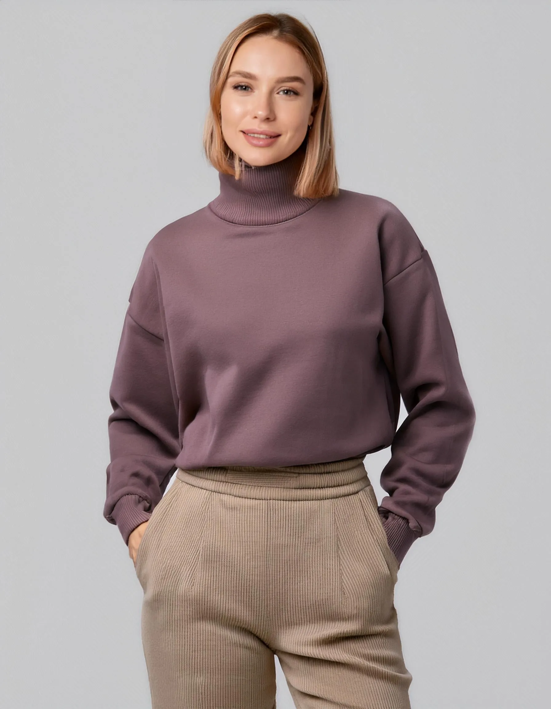 Lilac Ribbed Knit Turtleneck Sweater