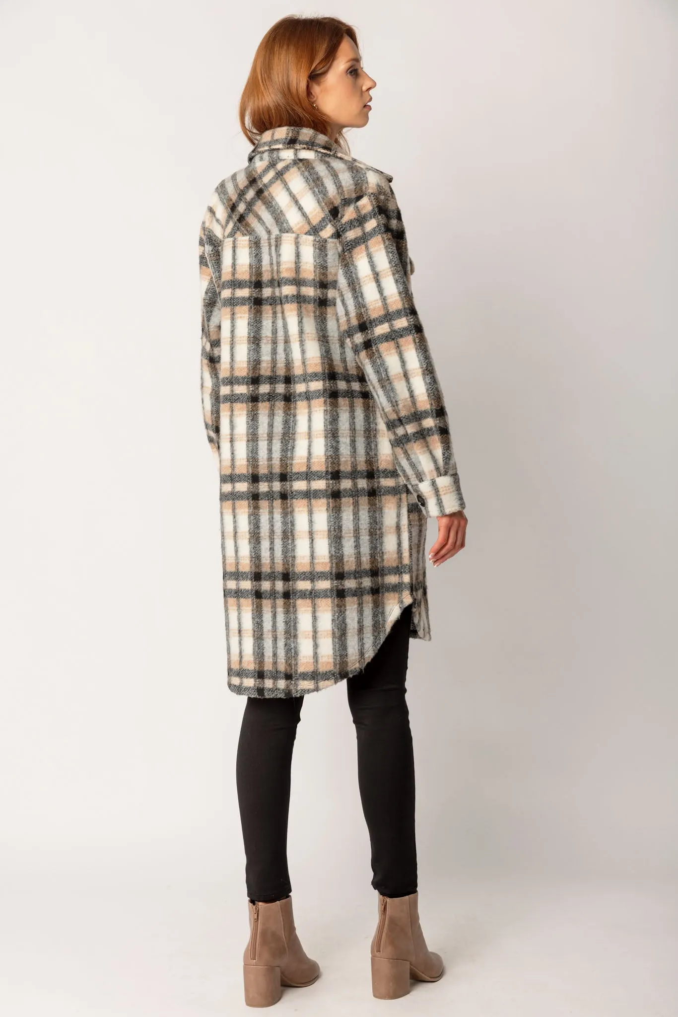 Long Buttoned-Down Plaid Shacket