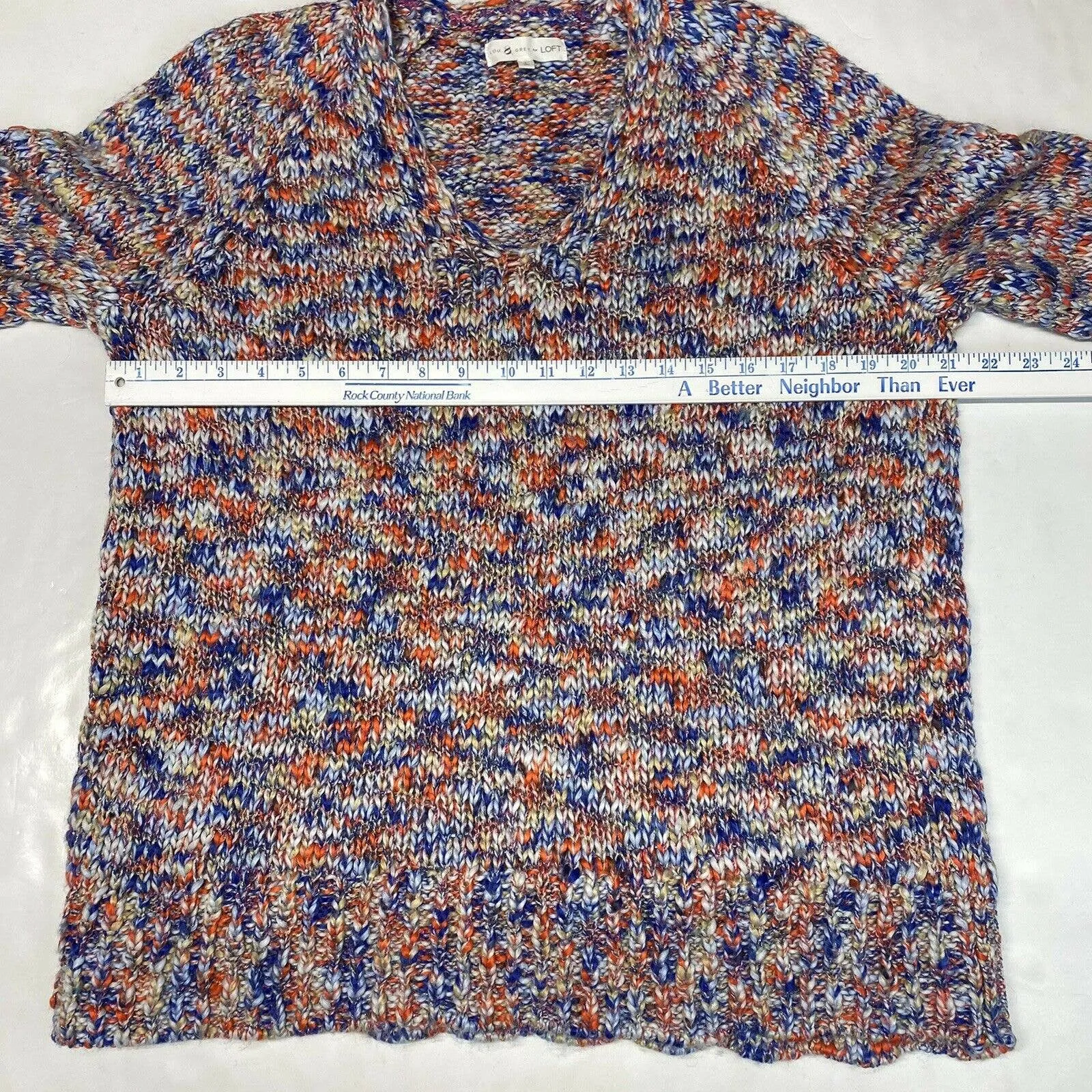 Lou & Grey Loft Chunky Knit Wool Blend Sweater Sz Large Colorful Space Dye Tunic