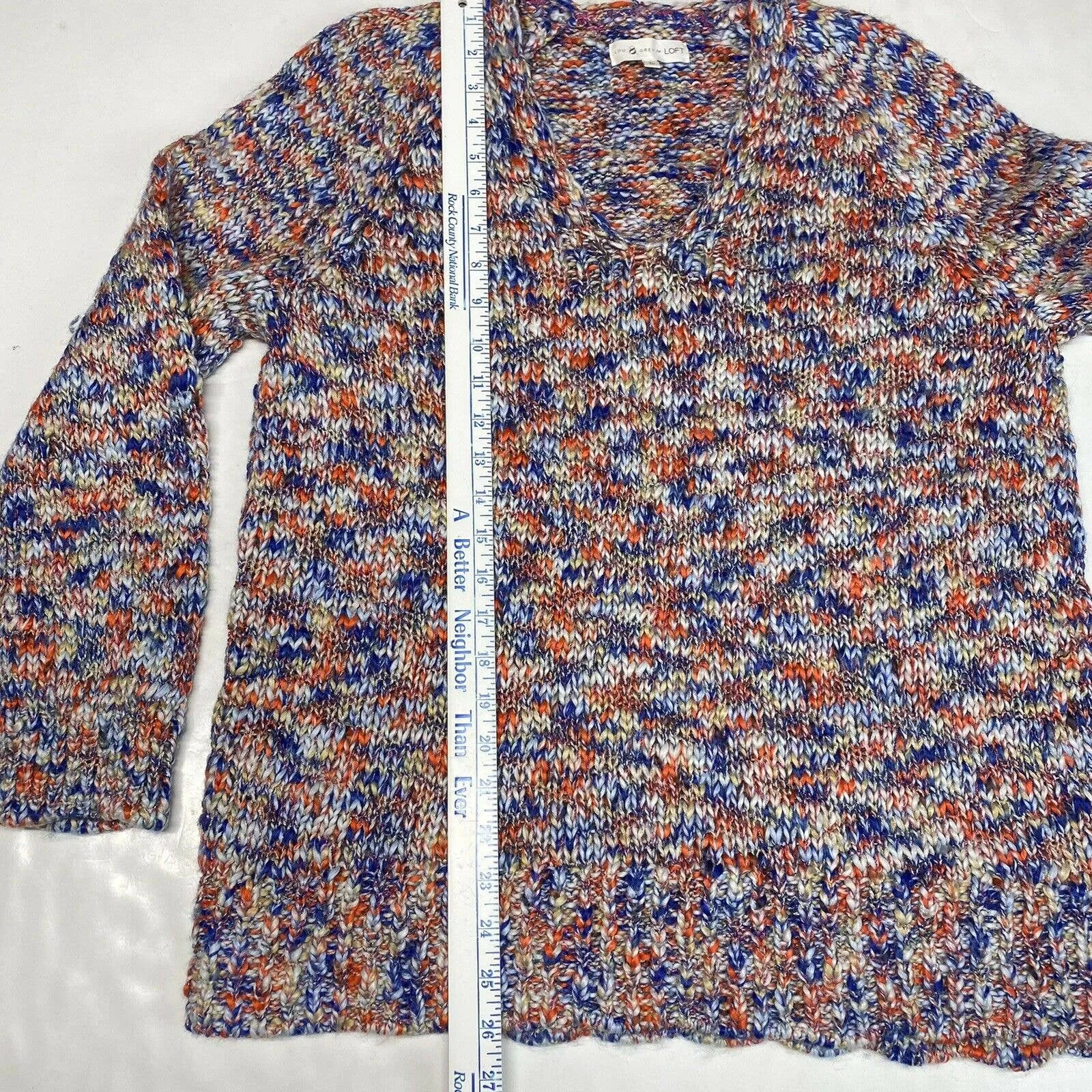 Lou & Grey Loft Chunky Knit Wool Blend Sweater Sz Large Colorful Space Dye Tunic