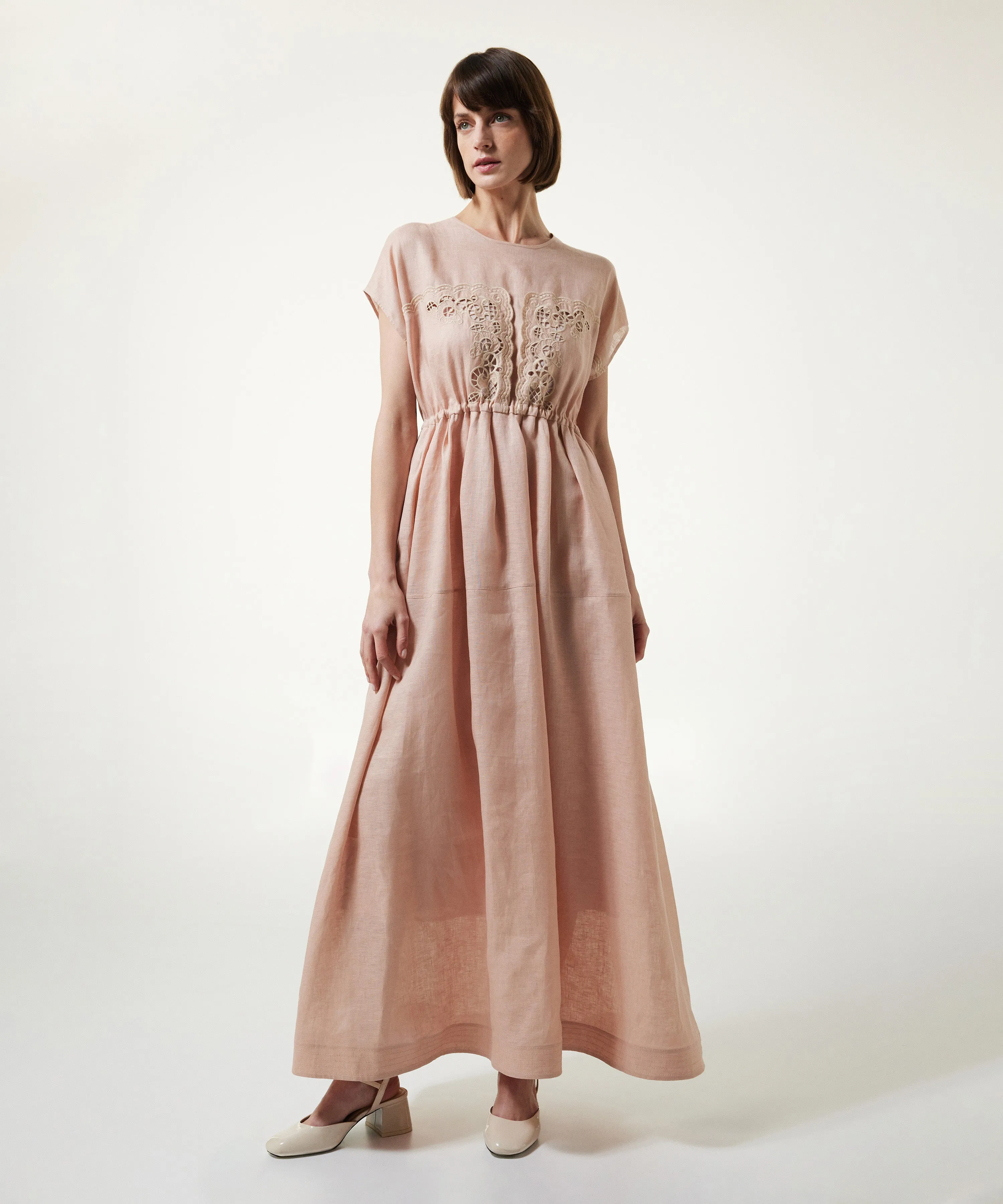 Machka Adjustable Waist Linen Dress Powder