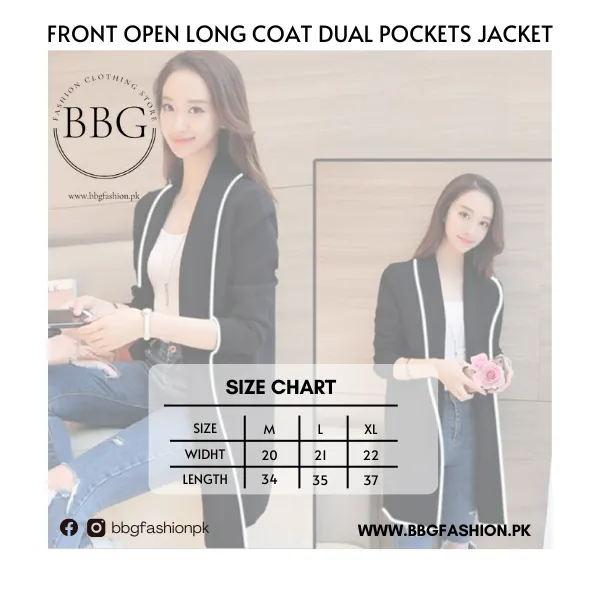 Maroon Front Open Long Coat Dual Pockets Jacket