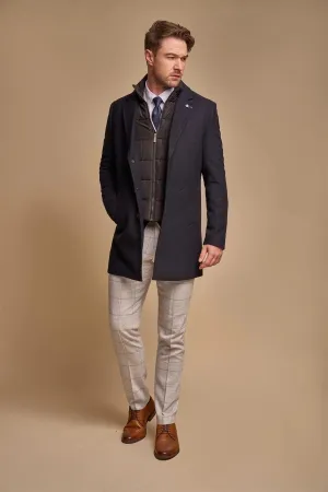 Men's Navy Overcoat Wool Blend Classic Trench Coat Winter Jacket