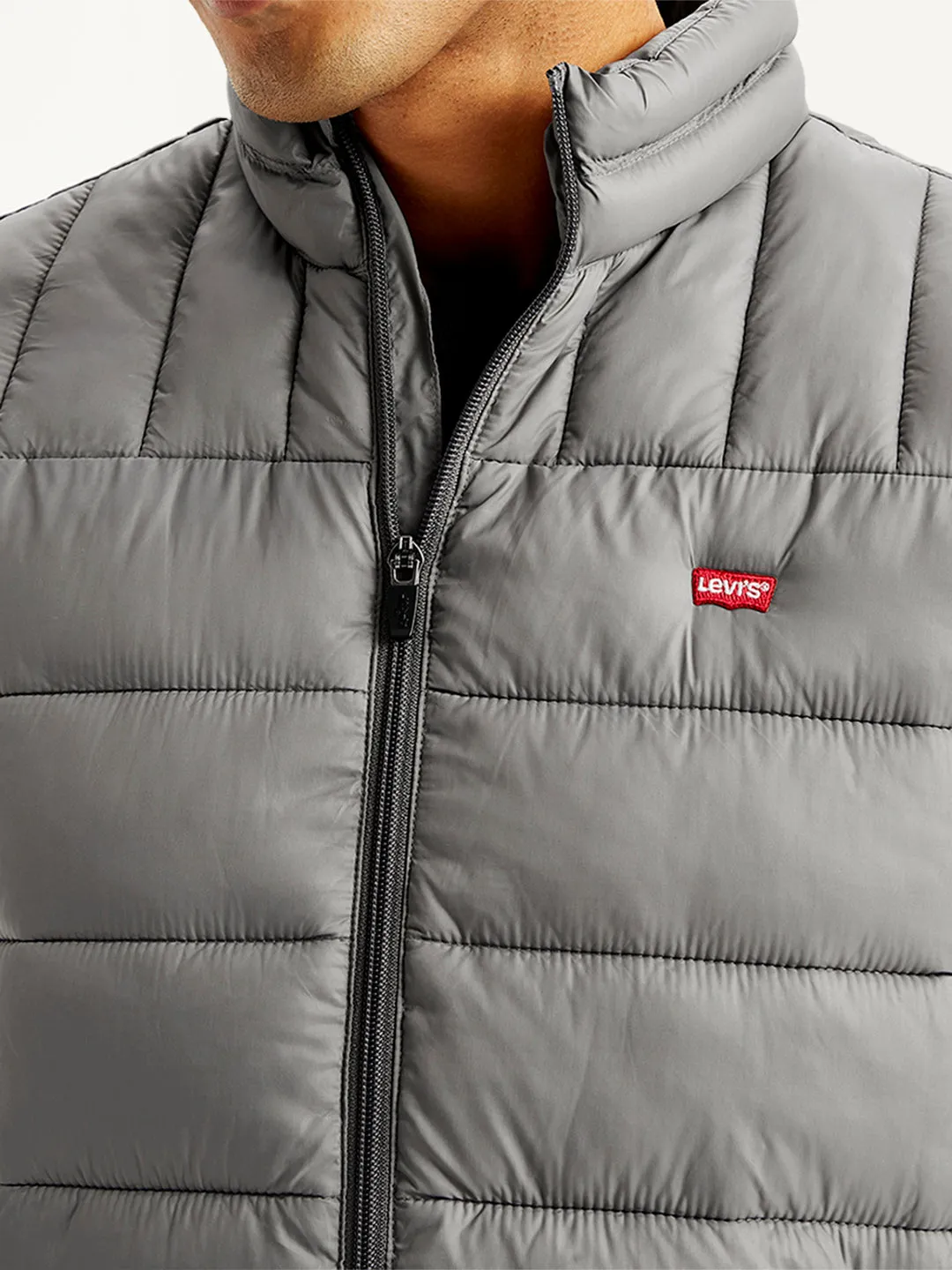 Men's Quilted Grey High Neck Puffer Jacket