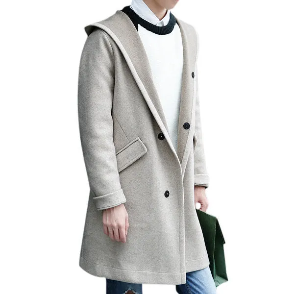 Mens Wool Hooded Trench Coat