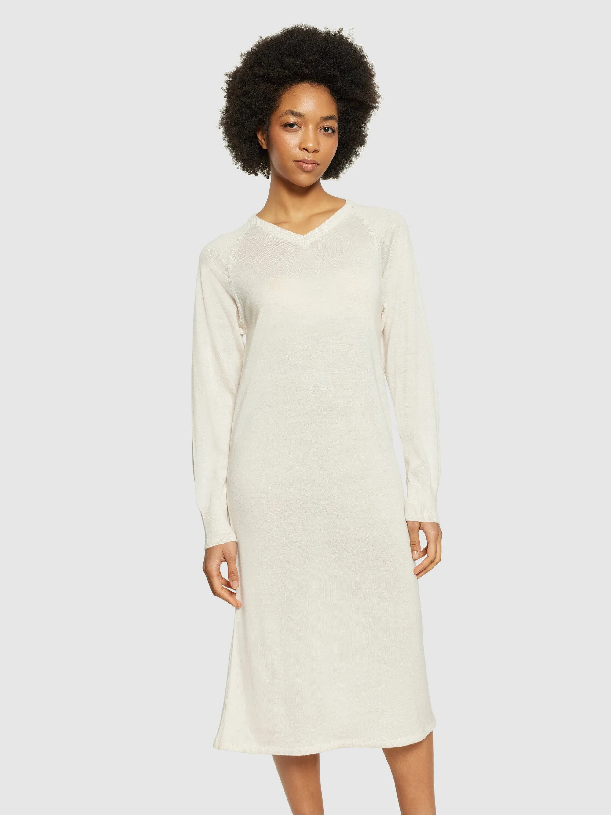 Merino mid length v-neck dress - RWS - Kelp