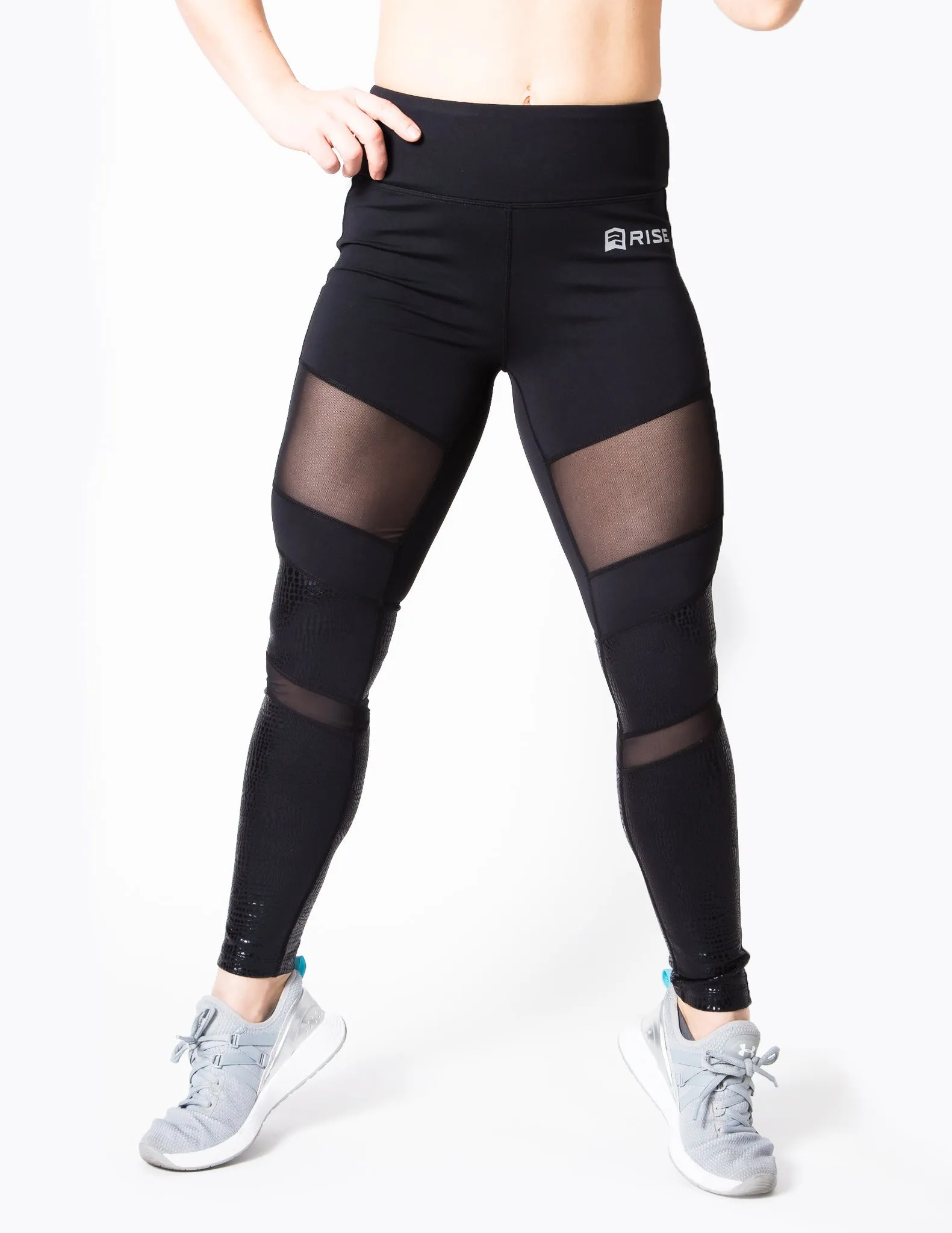 MESH PANEL HIGH RISE LEGGINGS - BLACK/WHITE