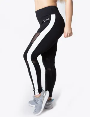 MESH PANEL HIGH RISE LEGGINGS - BLACK/WHITE