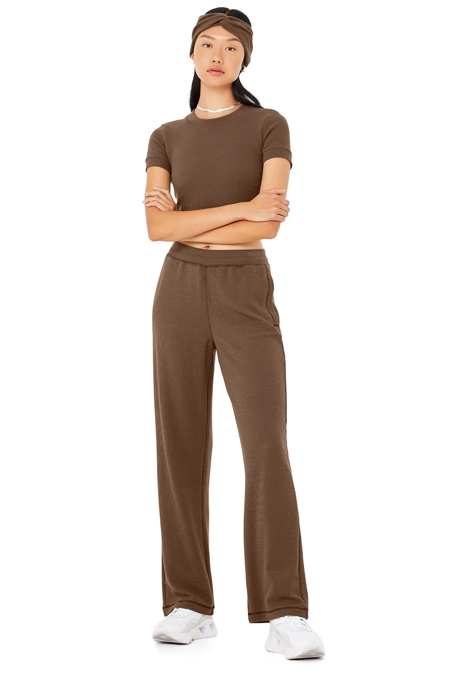 Micro Waffle Sierra Short Sleeve Top & Micro Waffle High-Waist Pleasant Wide Leg Pant Set