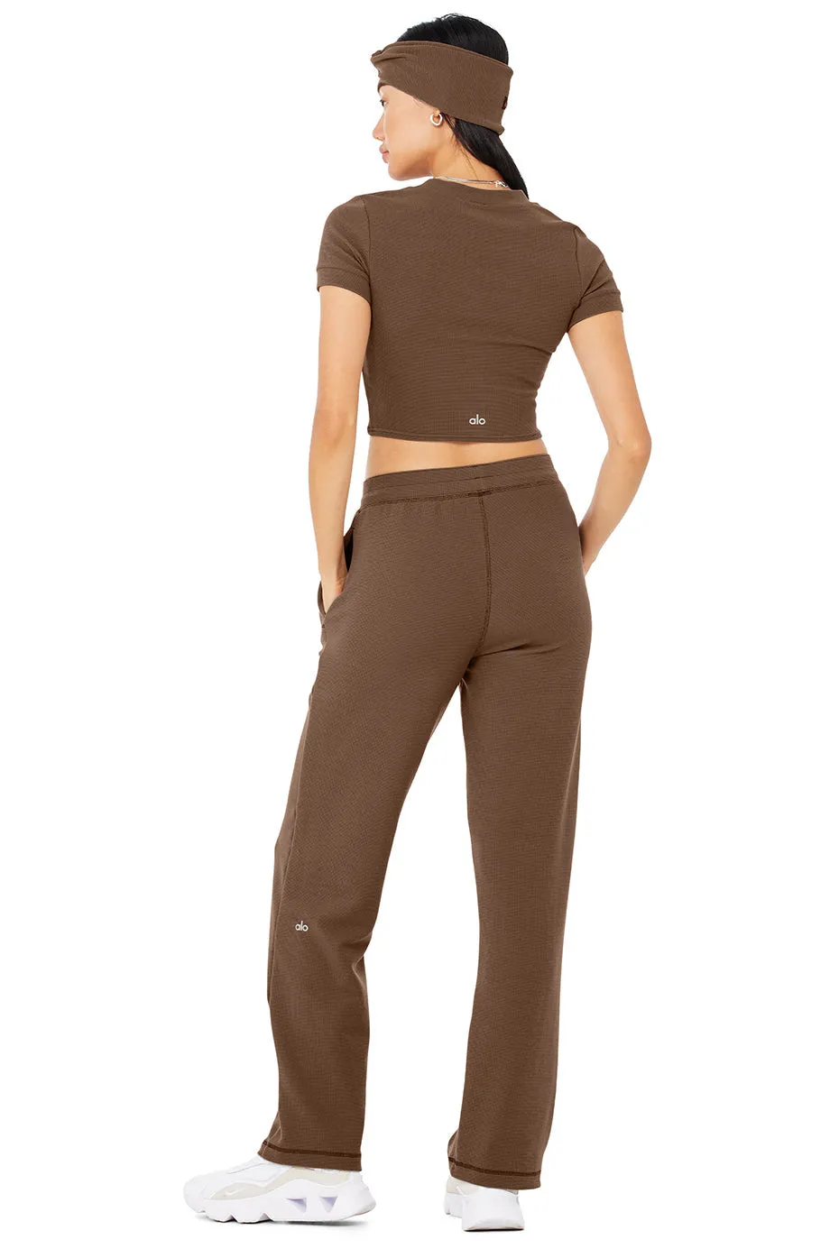 Micro Waffle Sierra Short Sleeve Top & Micro Waffle High-Waist Pleasant Wide Leg Pant Set