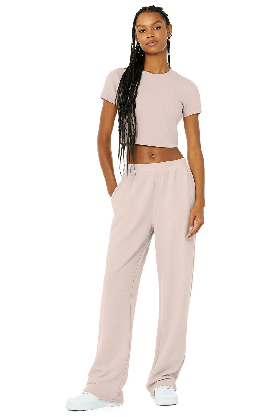 Micro Waffle Sierra Short Sleeve Top & Micro Waffle High-Waist Pleasant Wide Leg Pant Set