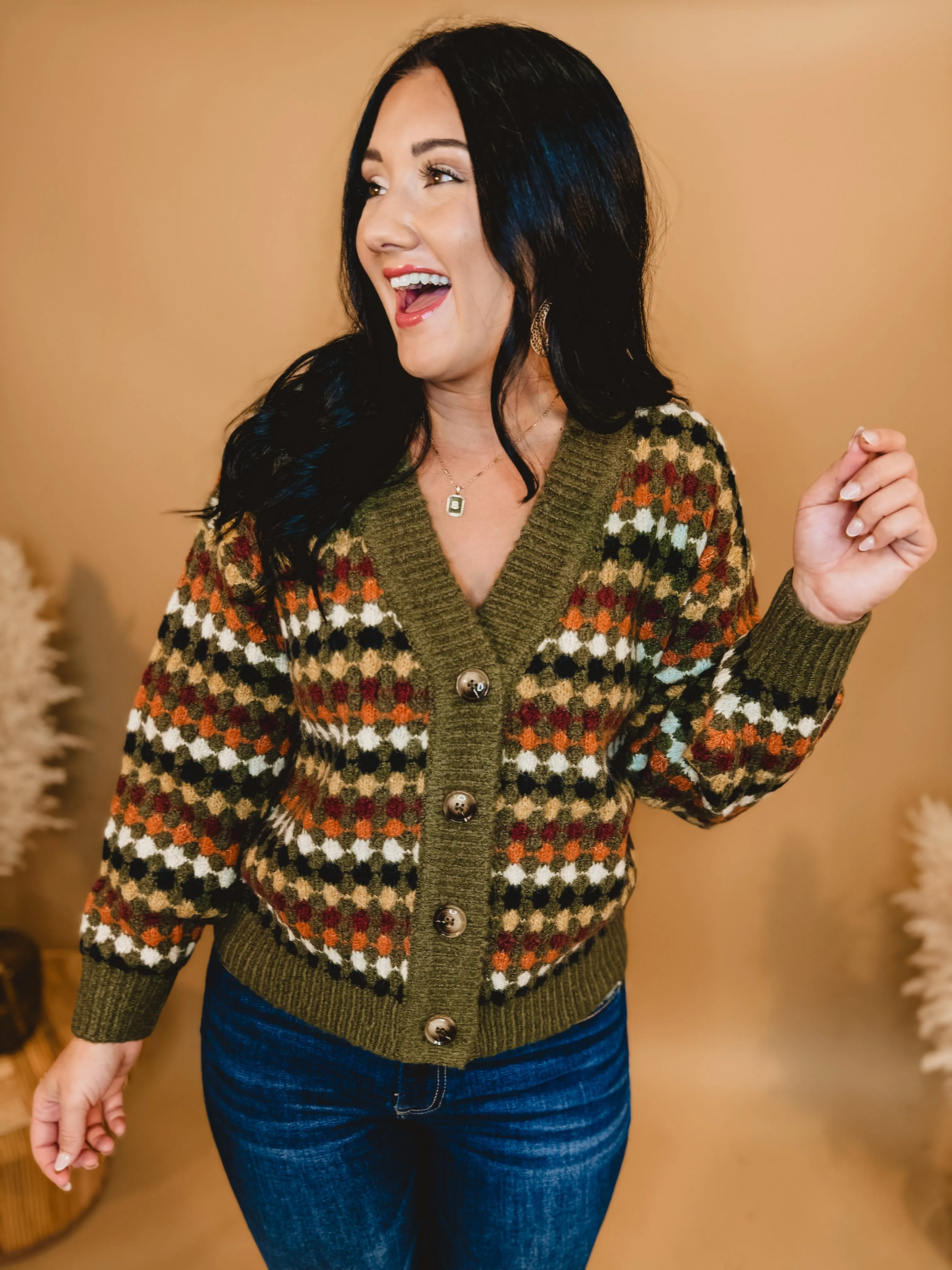 Multi Colored Boyfriend Knit Sweater - Olive Multi