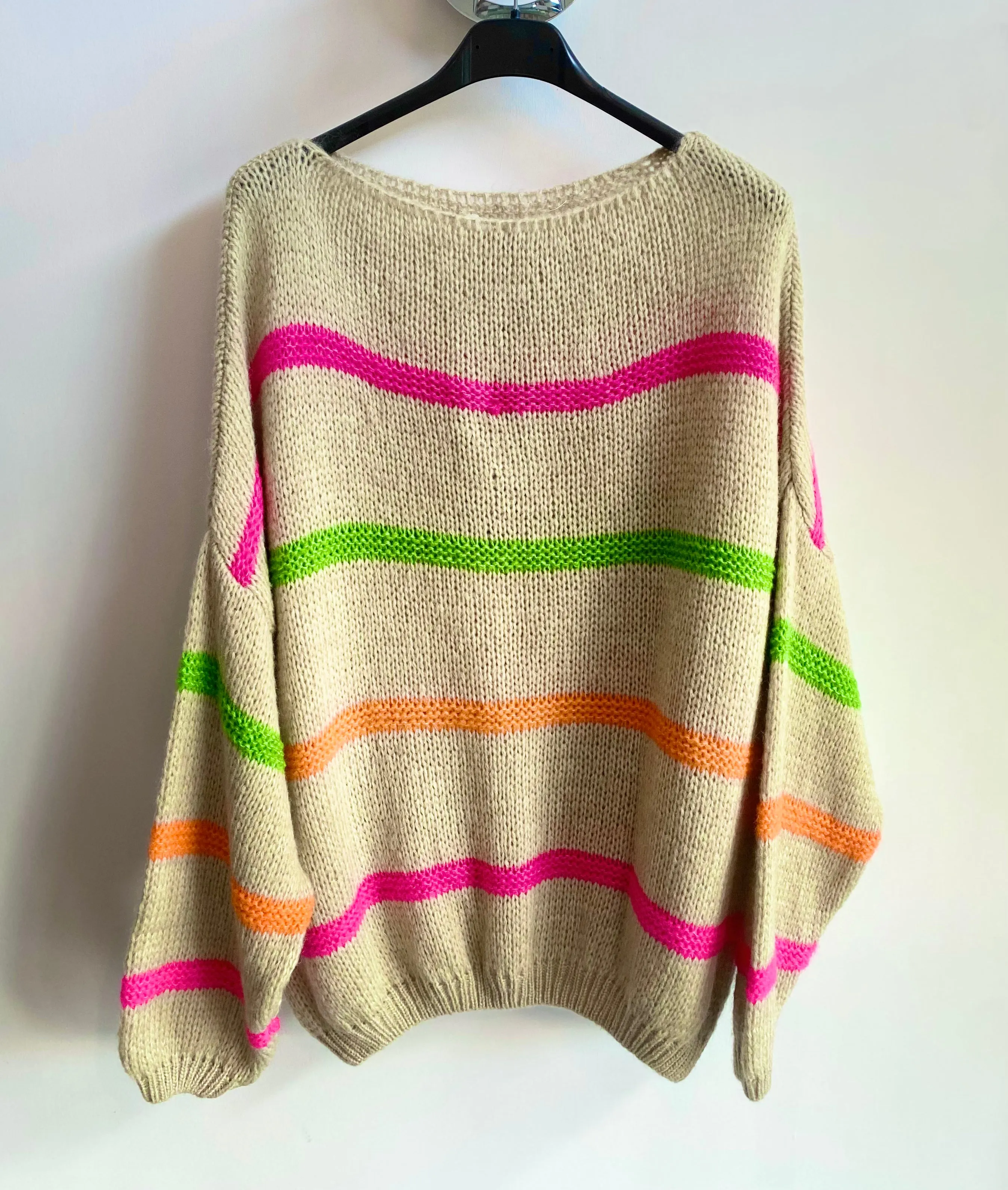 Neon Stripe Jumper - Taupe loo