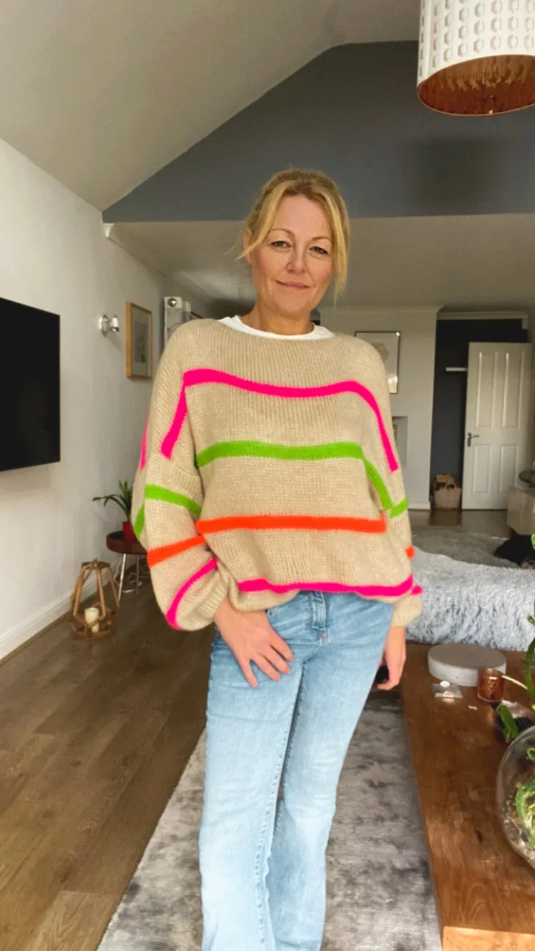 Neon Stripe Jumper - Taupe loo