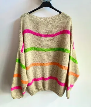 Neon Stripe Jumper - Taupe loo