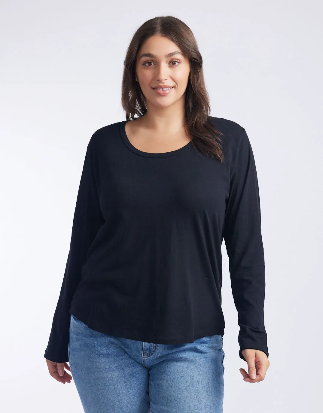 Original Round Neck Long Sleeve T-Shirt - Black