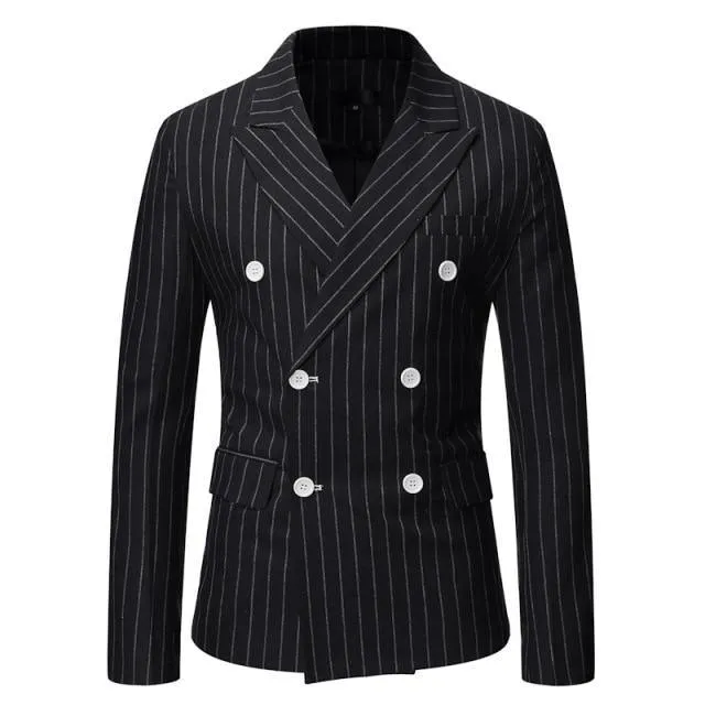 Pinstriped Double-Breasted Blazer