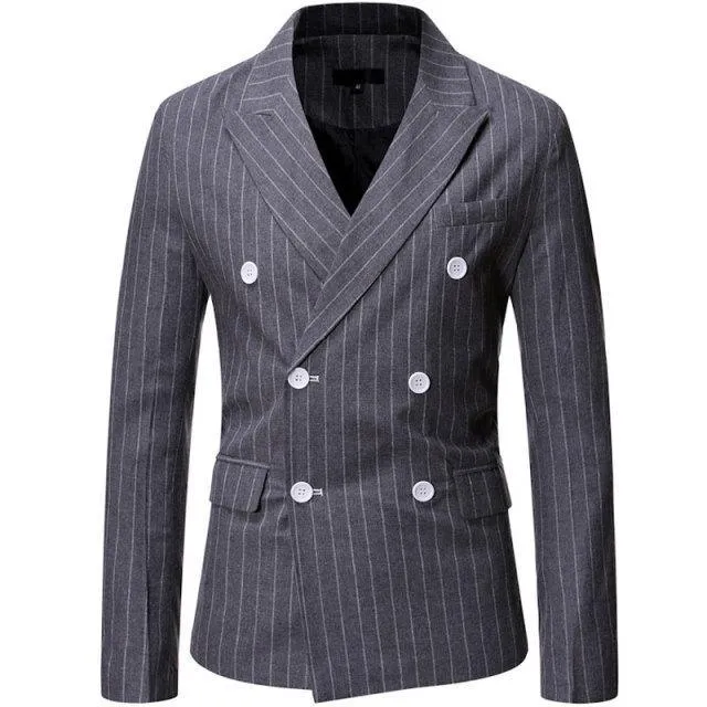 Pinstriped Double-Breasted Blazer