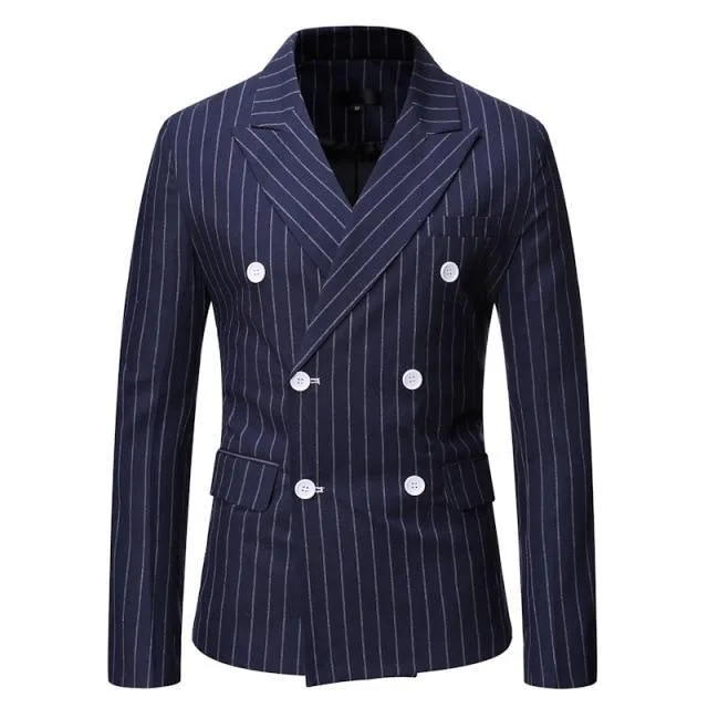 Pinstriped Double-Breasted Blazer