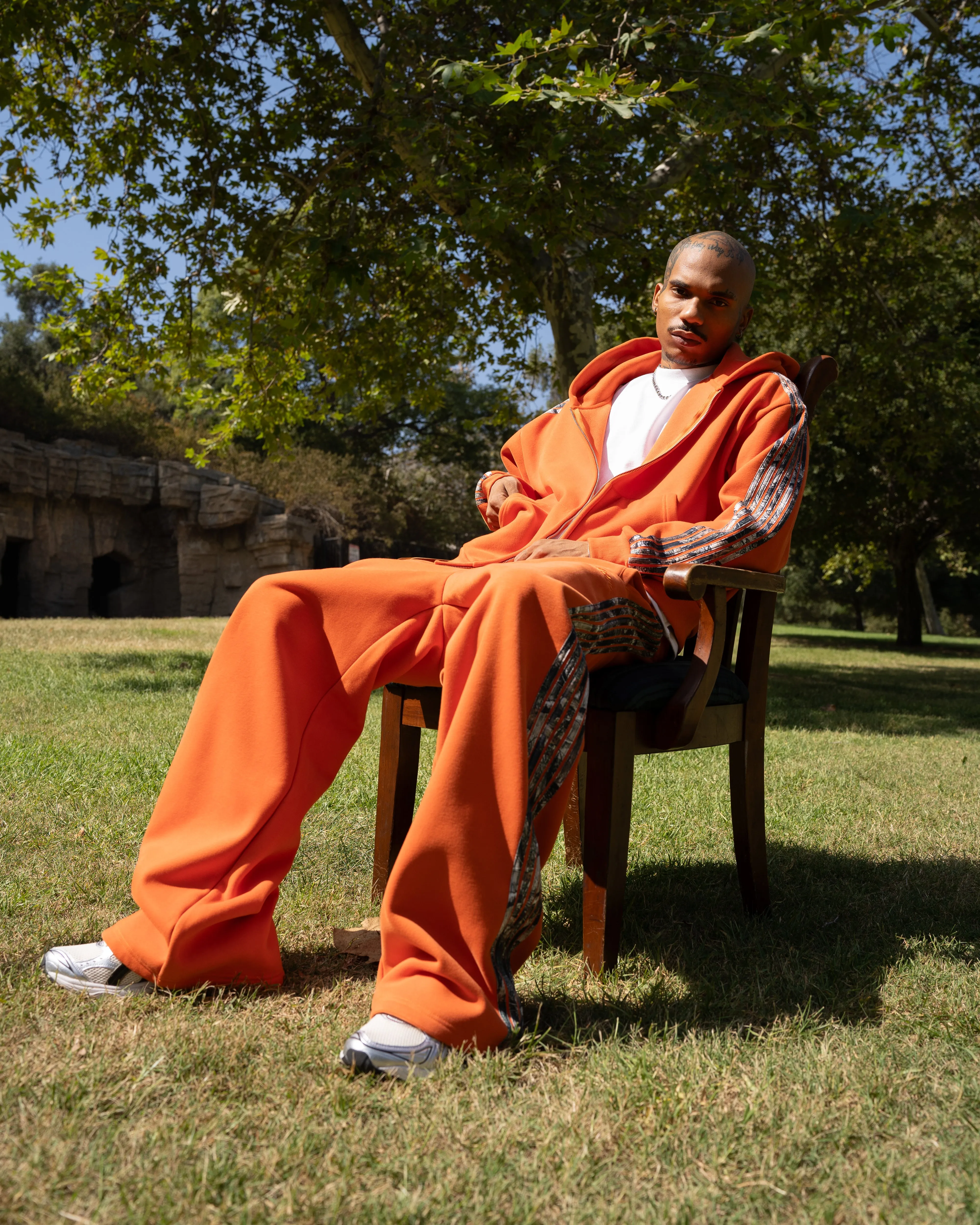 REAL CAMO STRIPED BAGGY PANTS - ORANGE