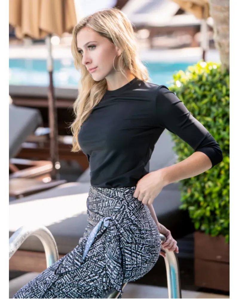 S21-LS-WRAP Black & White Pixel Wrap Swim Skirt