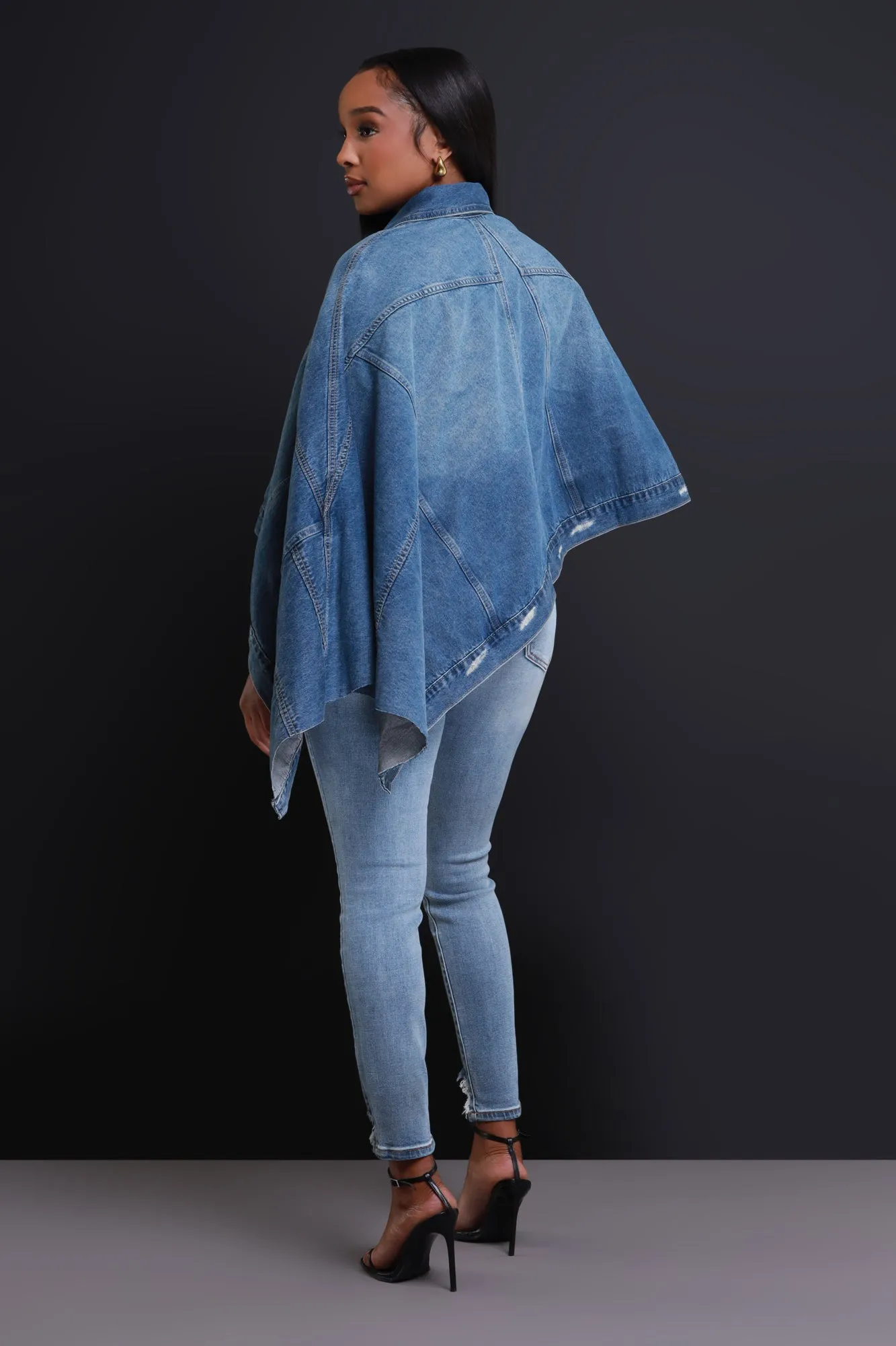 SAP Asymmetric Denim Cape - Medium Wash