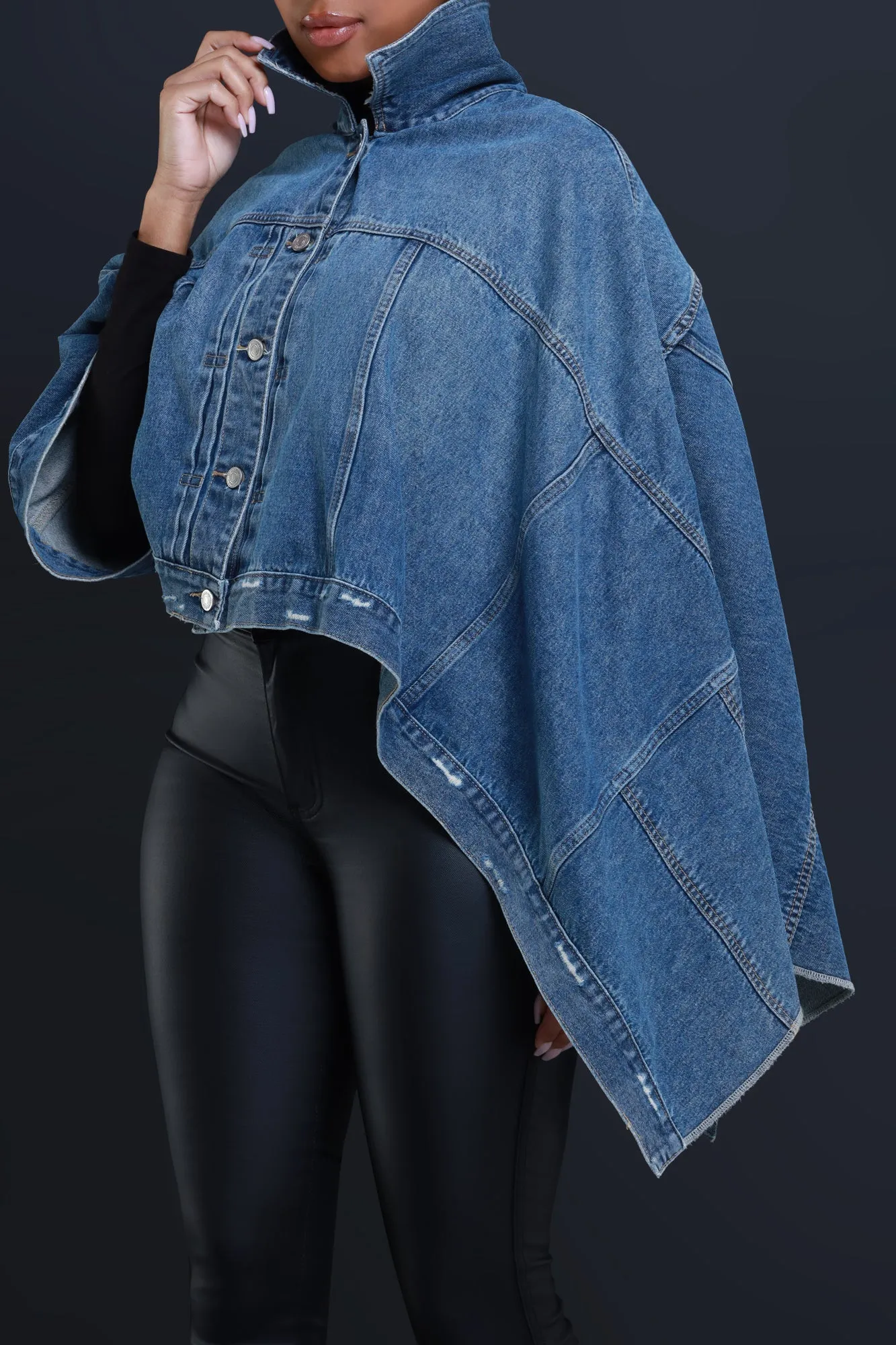 SAP Asymmetric Denim Cape - Medium Wash