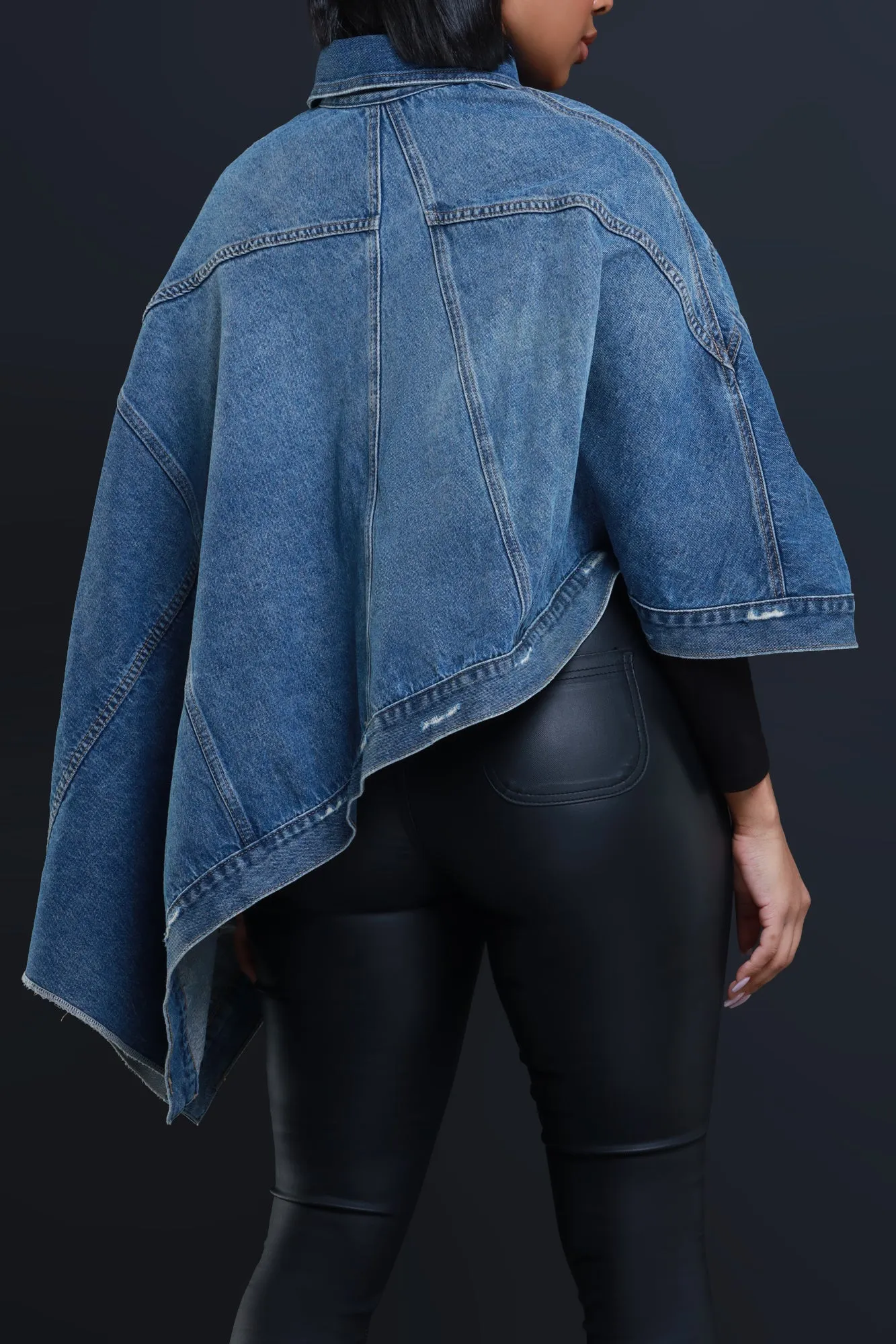 SAP Asymmetric Denim Cape - Medium Wash