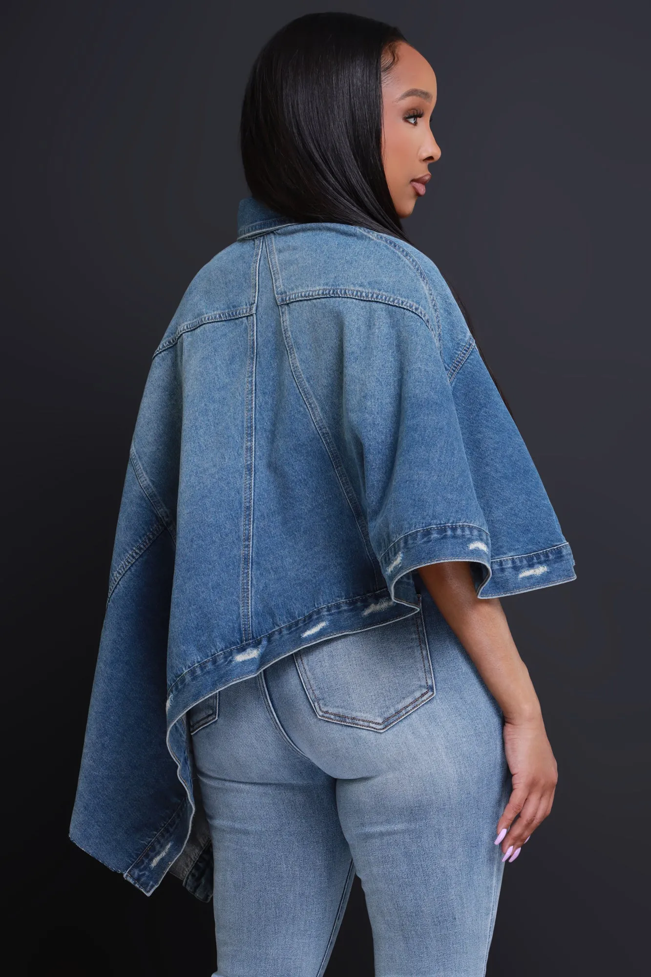 SAP Asymmetric Denim Cape - Medium Wash