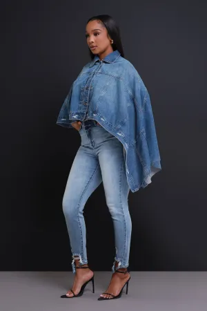 SAP Asymmetric Denim Cape - Medium Wash