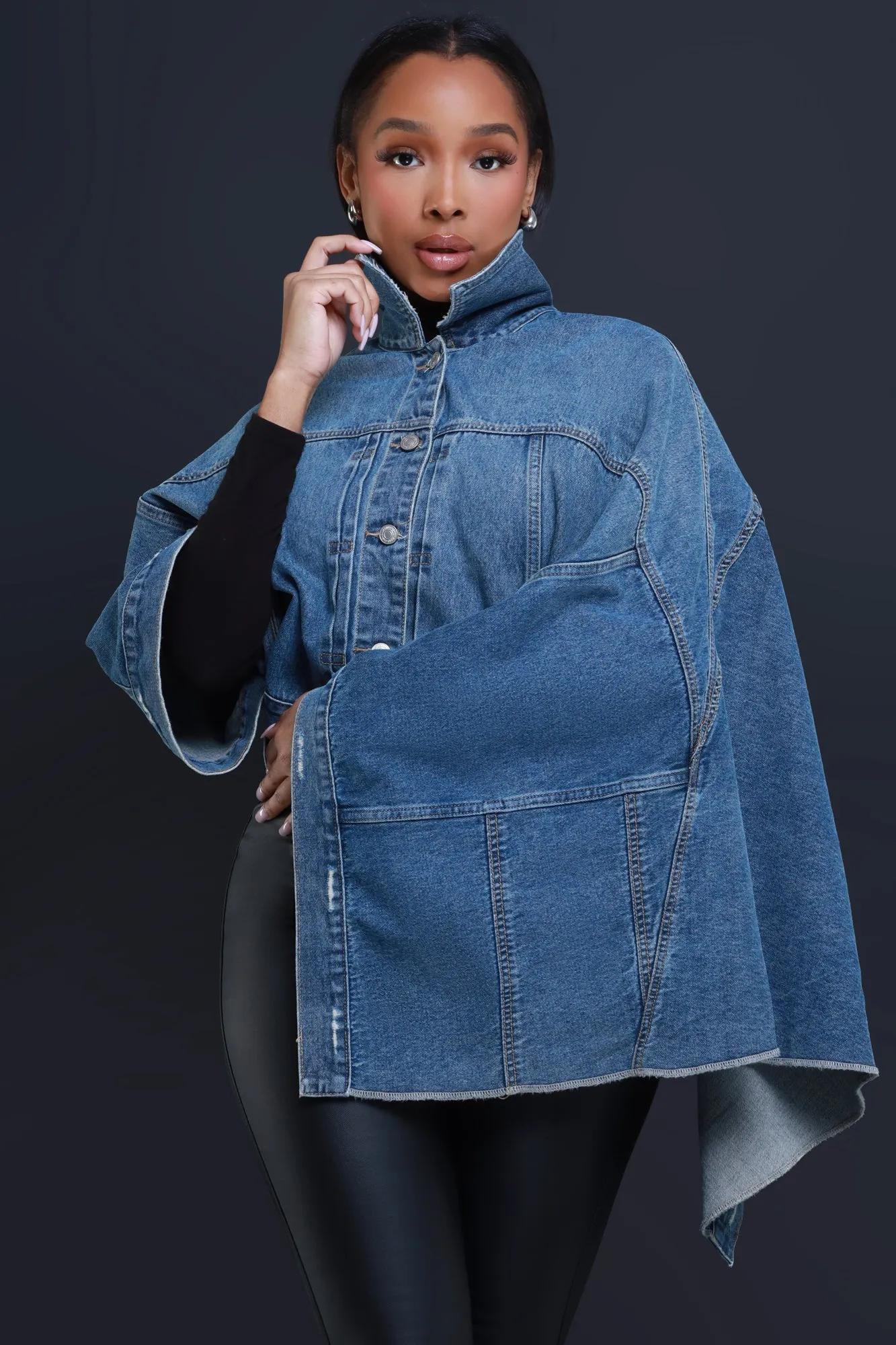 SAP Asymmetric Denim Cape - Medium Wash