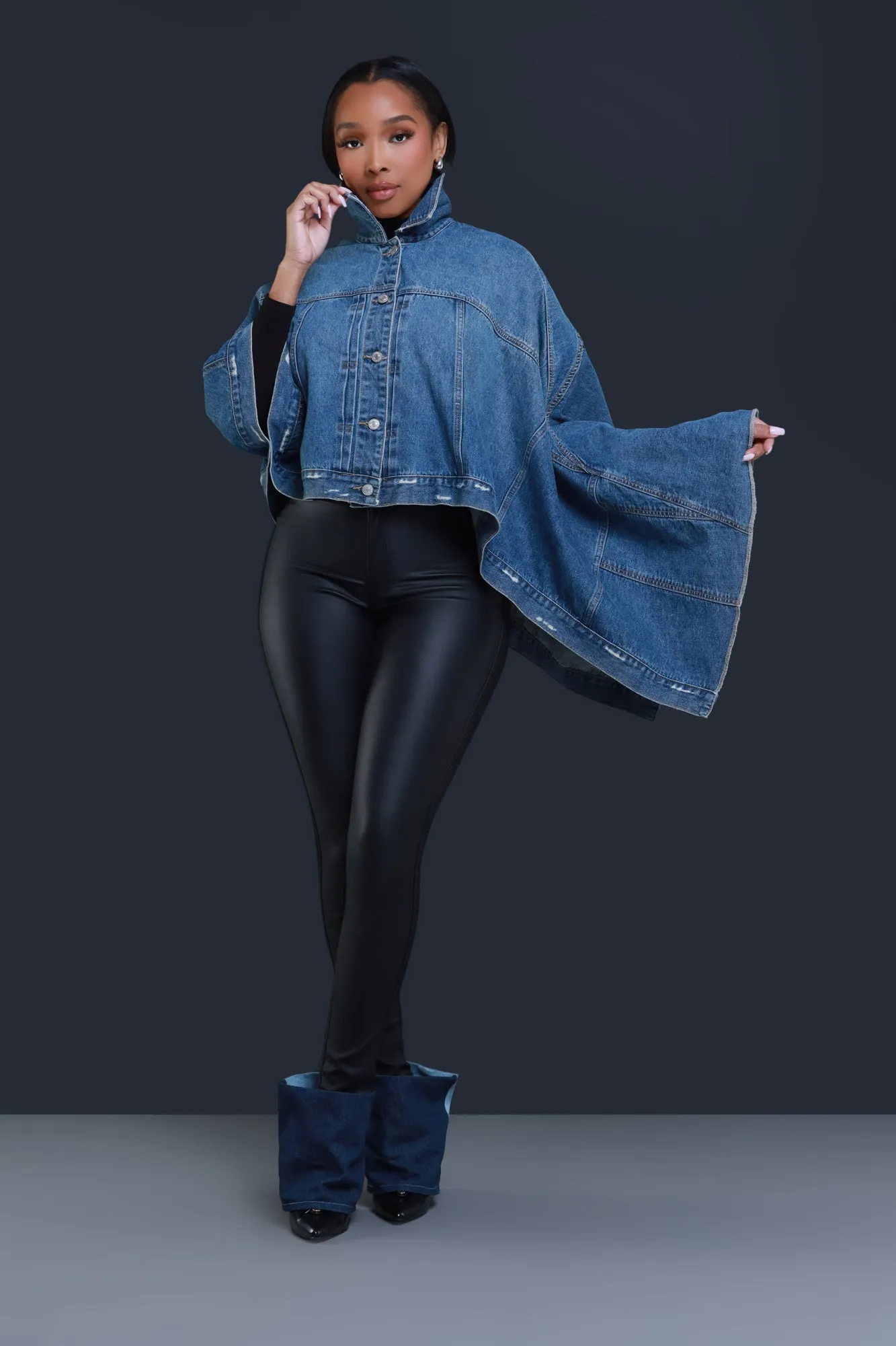 SAP Asymmetric Denim Cape - Medium Wash