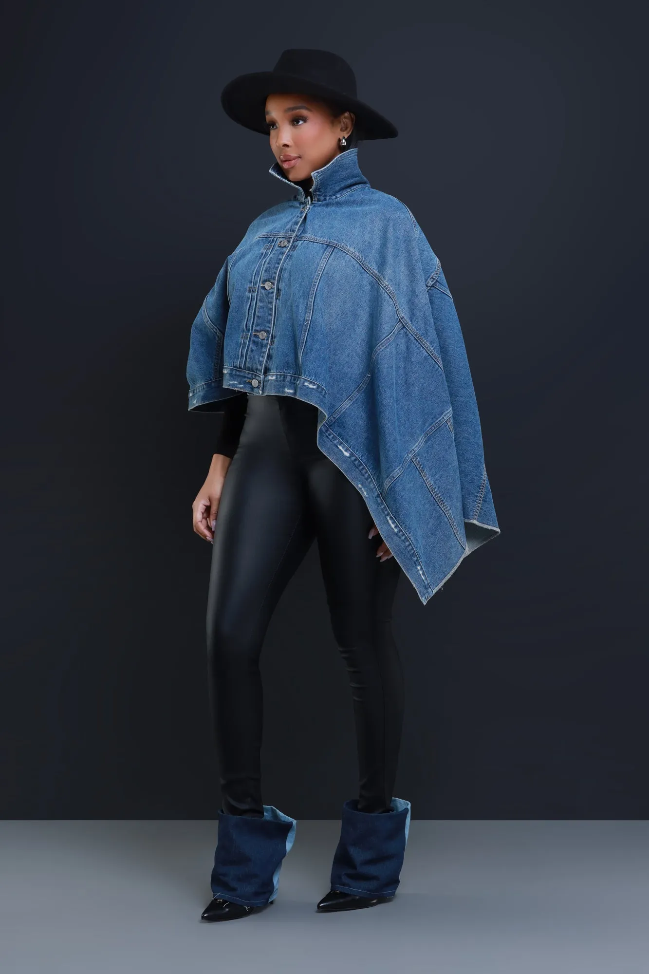 SAP Asymmetric Denim Cape - Medium Wash