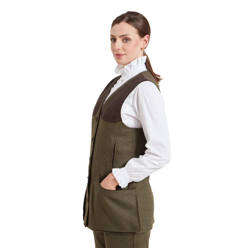 Schoffel Ladies Tweed Shooting Vest - Loden Green Herringbone Tweed